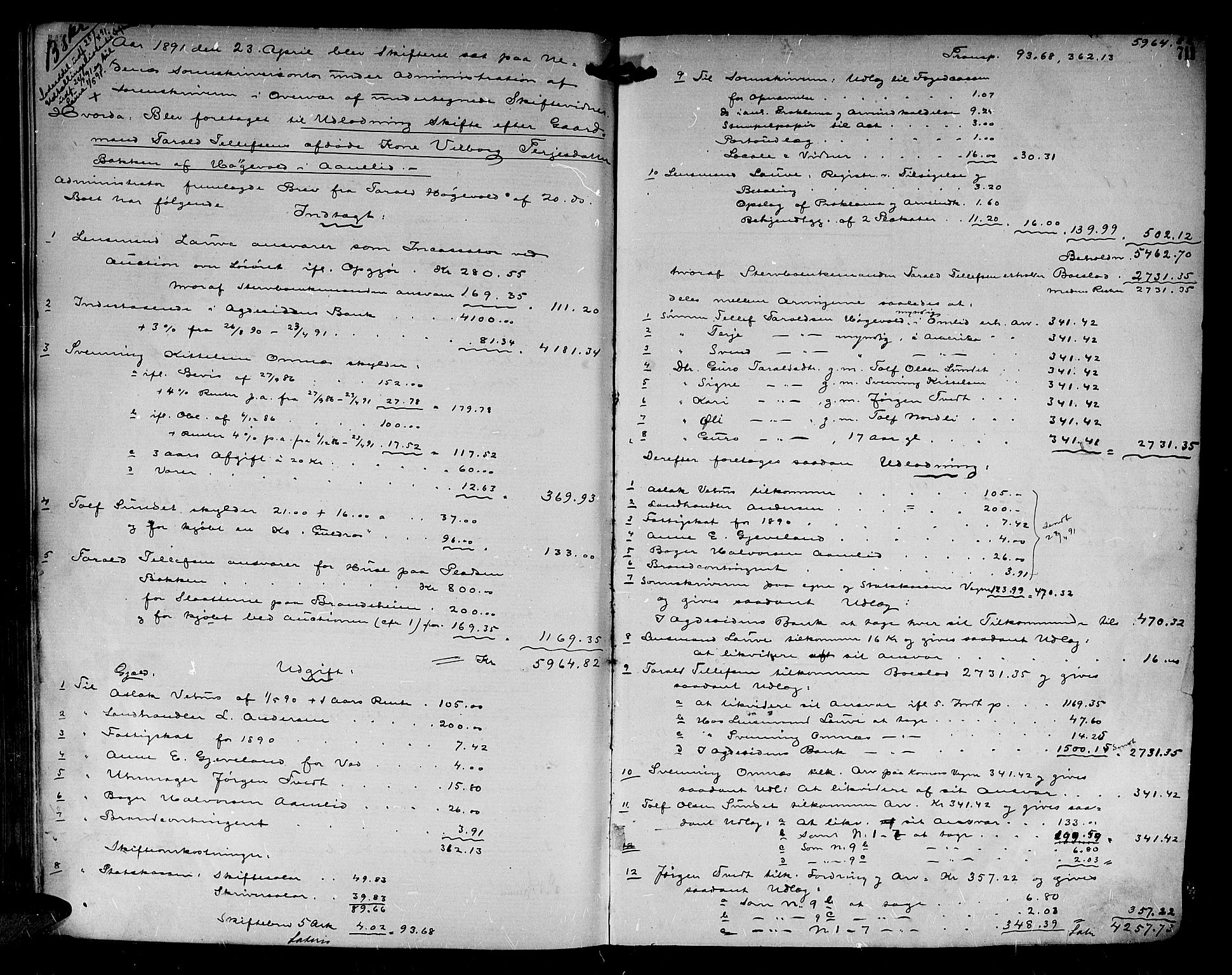 Nedenes sorenskriveri, SAK/1221-0006/H/Hc/L0017: Skifteutlodningsprotokoll nr 3 med register, 1875-1891, s. 710b-711a