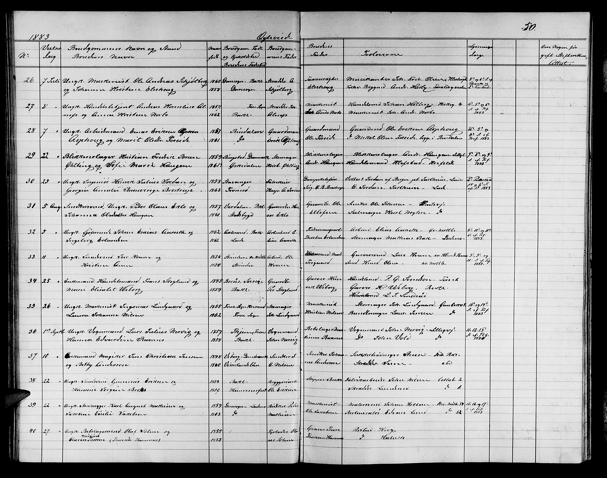 Ministerialprotokoller, klokkerbøker og fødselsregistre - Sør-Trøndelag, SAT/A-1456/604/L0221: Klokkerbok nr. 604C04, 1870-1885, s. 50