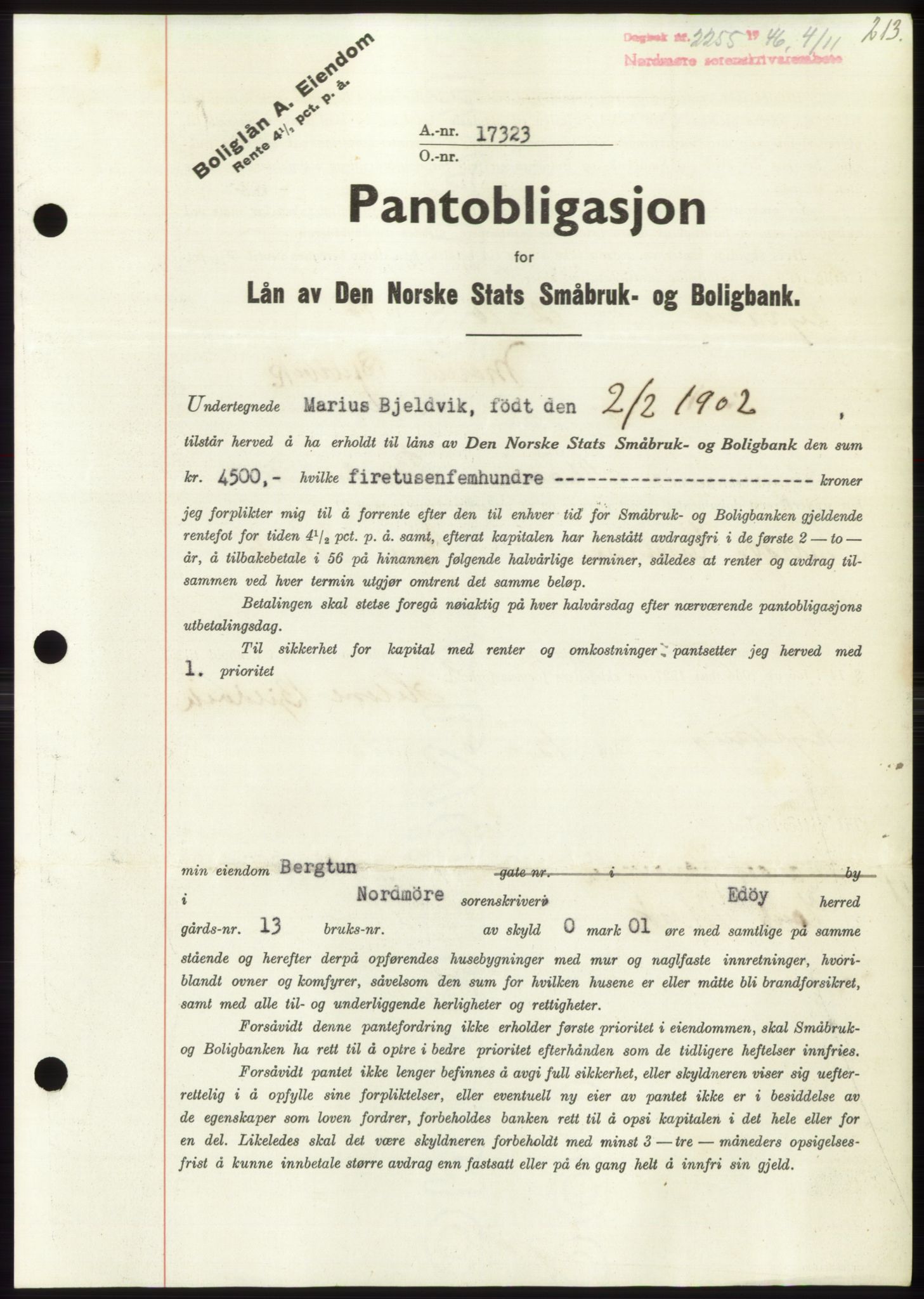 Nordmøre sorenskriveri, SAT/A-4132/1/2/2Ca: Pantebok nr. B95, 1946-1947, Dagboknr: 2255/1946