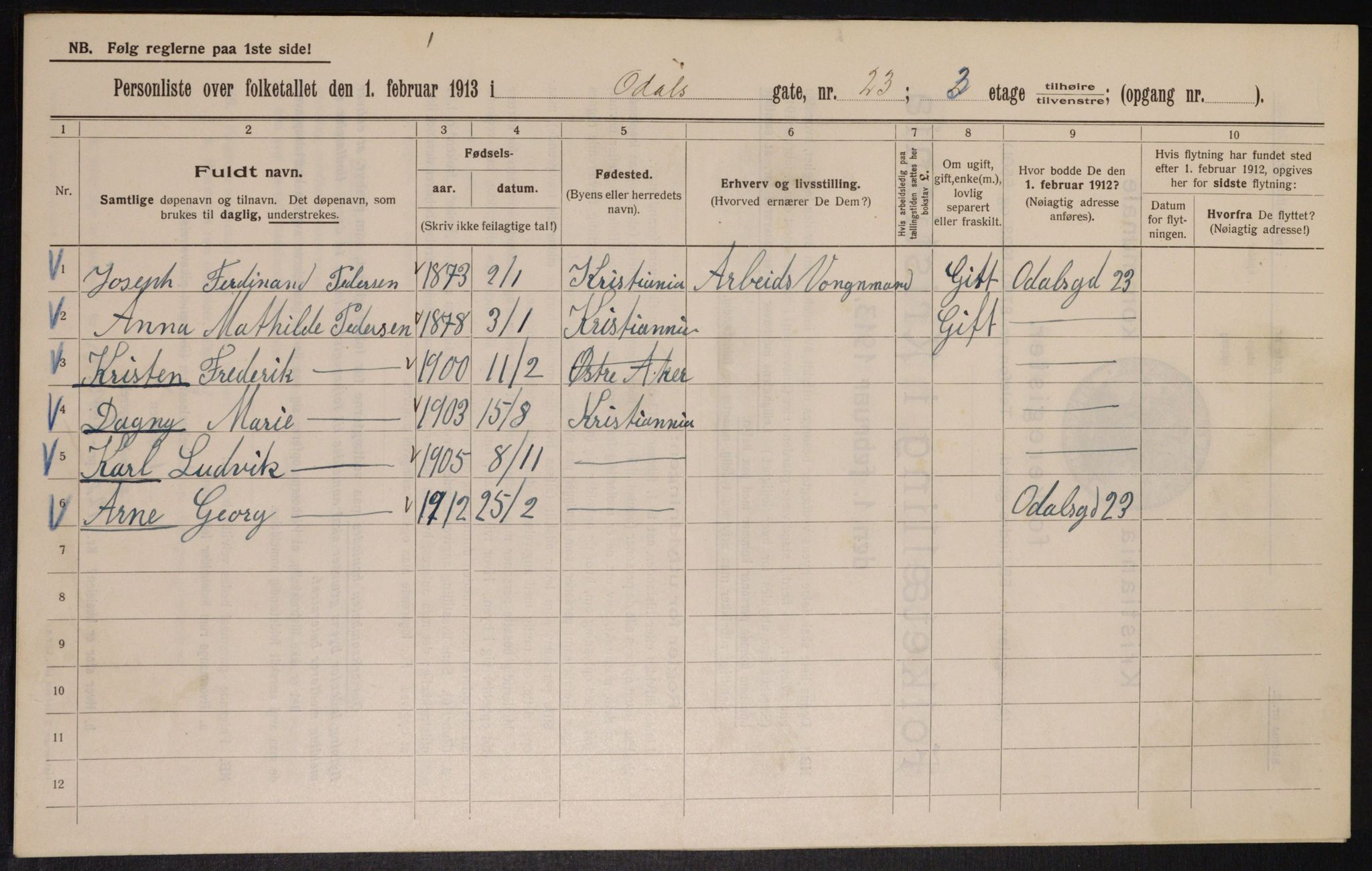 OBA, Kommunal folketelling 1.2.1913 for Kristiania, 1913, s. 74556