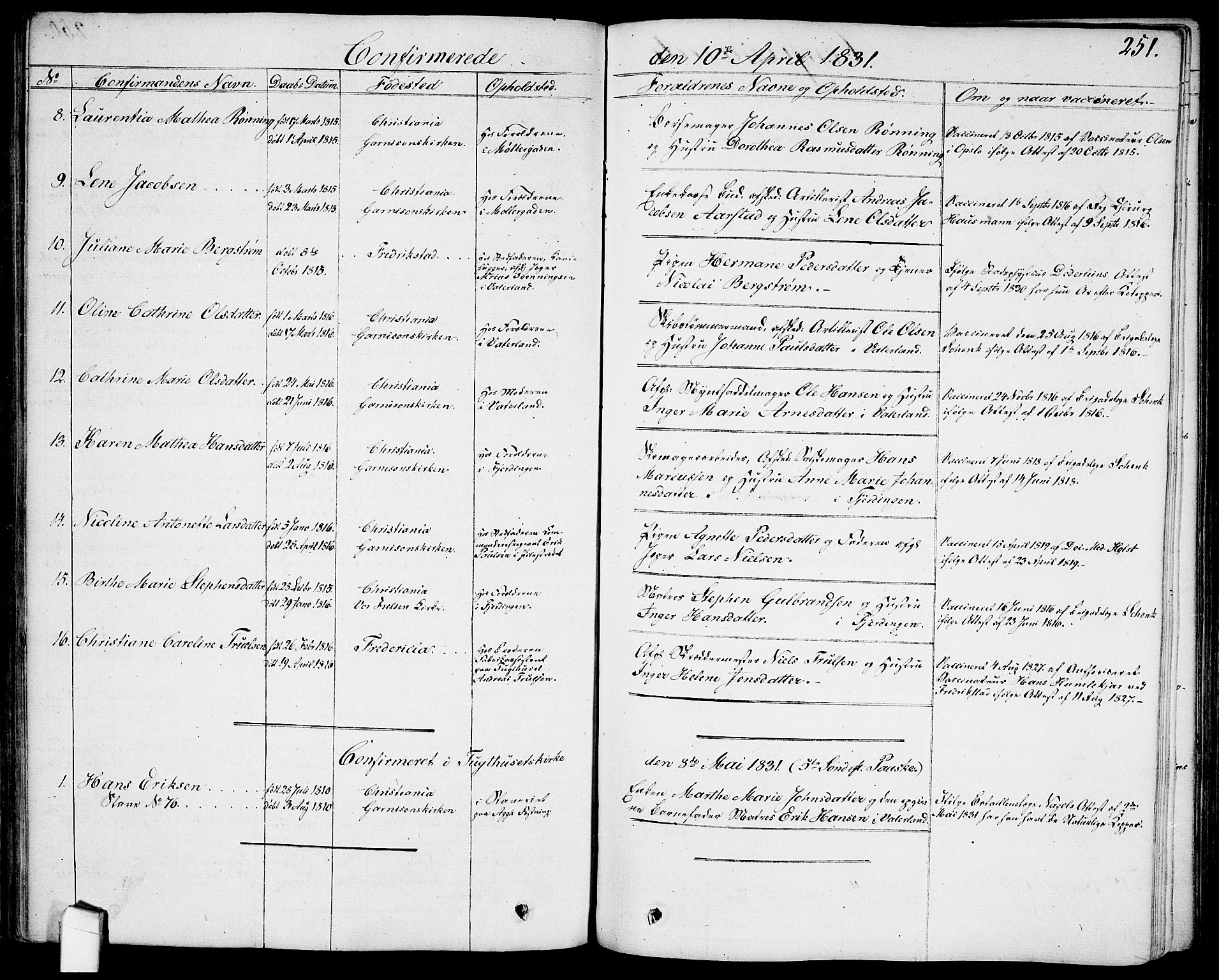 Garnisonsmenigheten Kirkebøker, AV/SAO-A-10846/G/Ga/L0004: Klokkerbok nr. 4, 1828-1840, s. 251