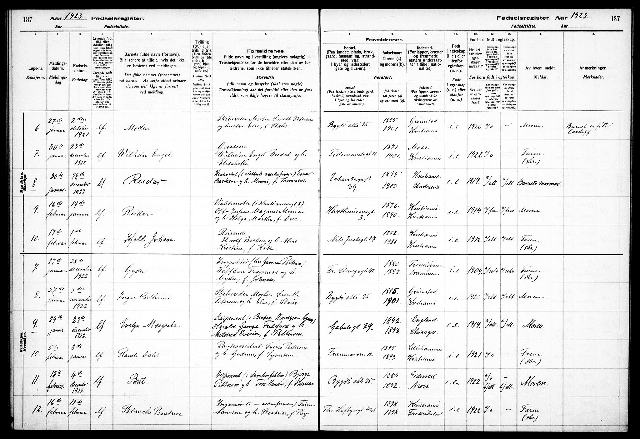 Frogner prestekontor Kirkebøker, AV/SAO-A-10886/J/Ja/L0001: Fødselsregister nr. 1, 1916-1927, s. 137