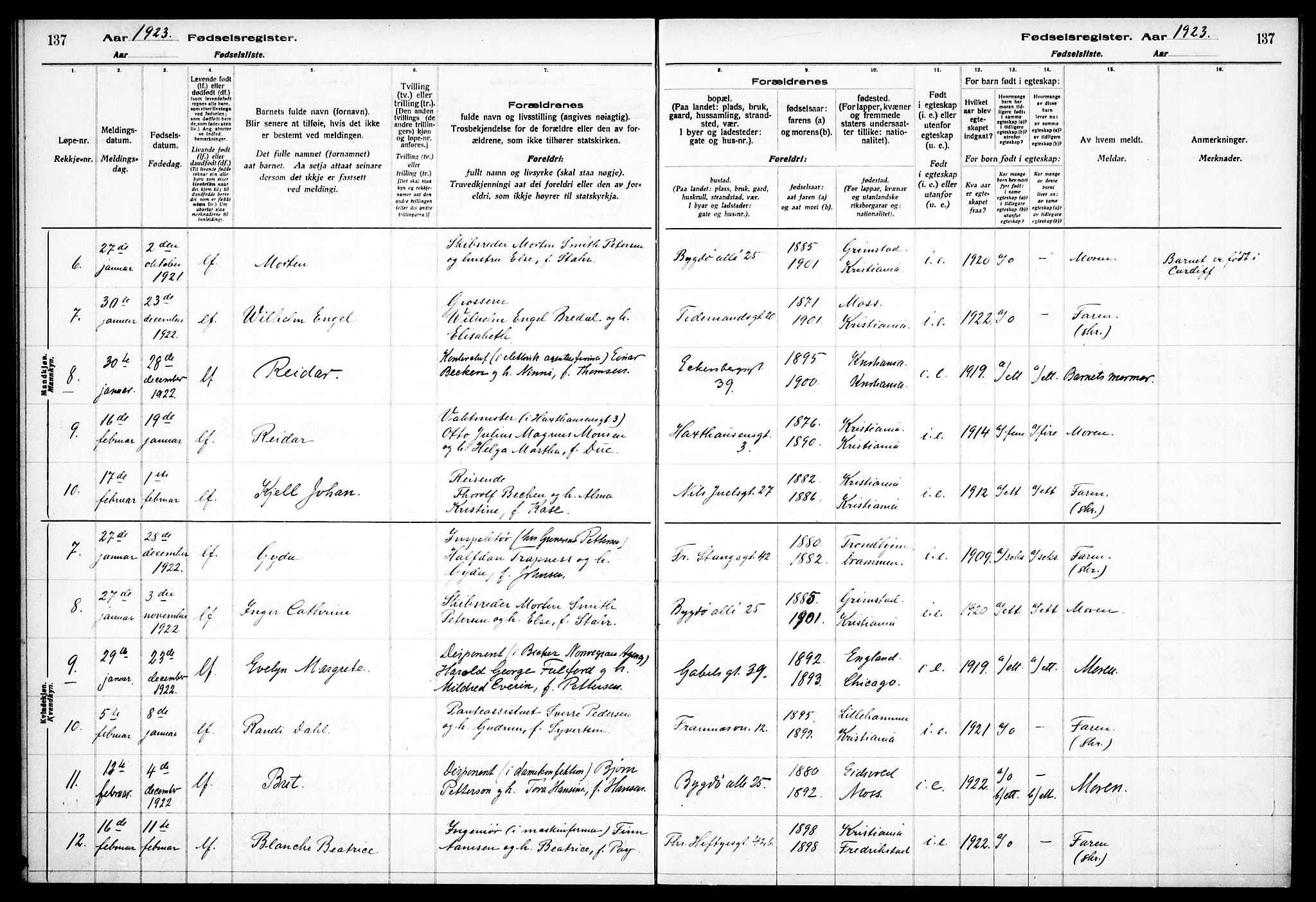 Frogner prestekontor Kirkebøker, SAO/A-10886/J/Ja/L0001: Fødselsregister nr. 1, 1916-1927, s. 137