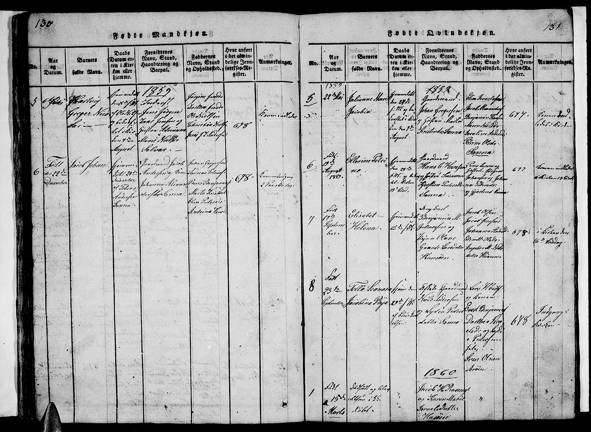 Ministerialprotokoller, klokkerbøker og fødselsregistre - Nordland, SAT/A-1459/840/L0581: Klokkerbok nr. 840C01, 1820-1873, s. 130-131