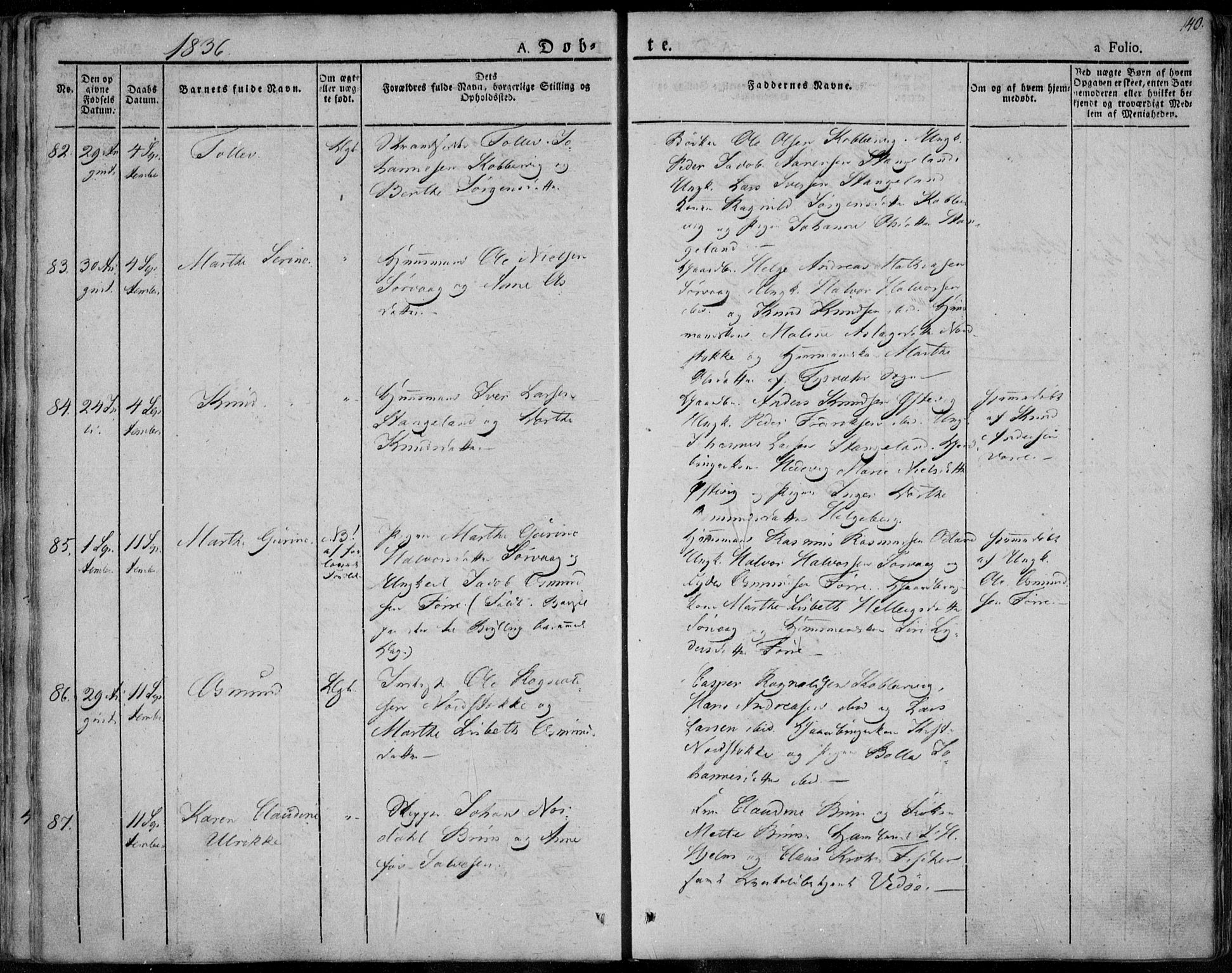 Avaldsnes sokneprestkontor, AV/SAST-A -101851/H/Ha/Haa/L0005: Ministerialbok nr. A 5.1, 1825-1841, s. 140