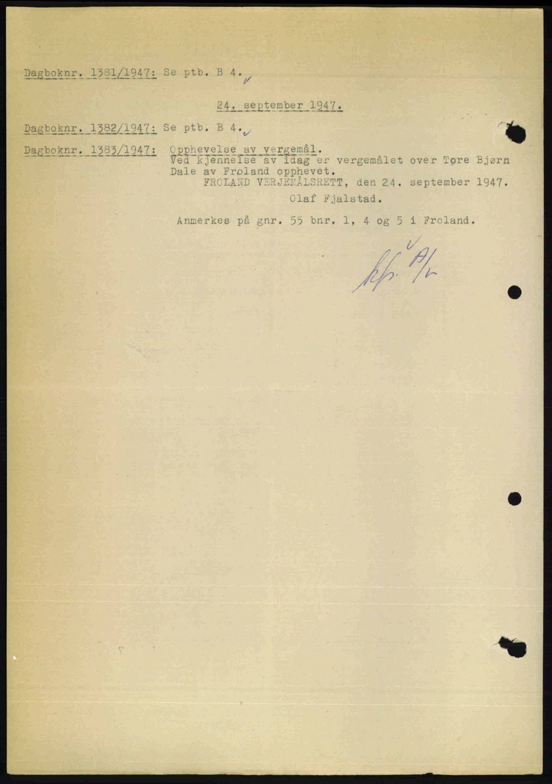 Nedenes sorenskriveri, SAK/1221-0006/G/Gb/Gba/L0058: Pantebok nr. A10, 1947-1948, Dagboknr: 1381/1947