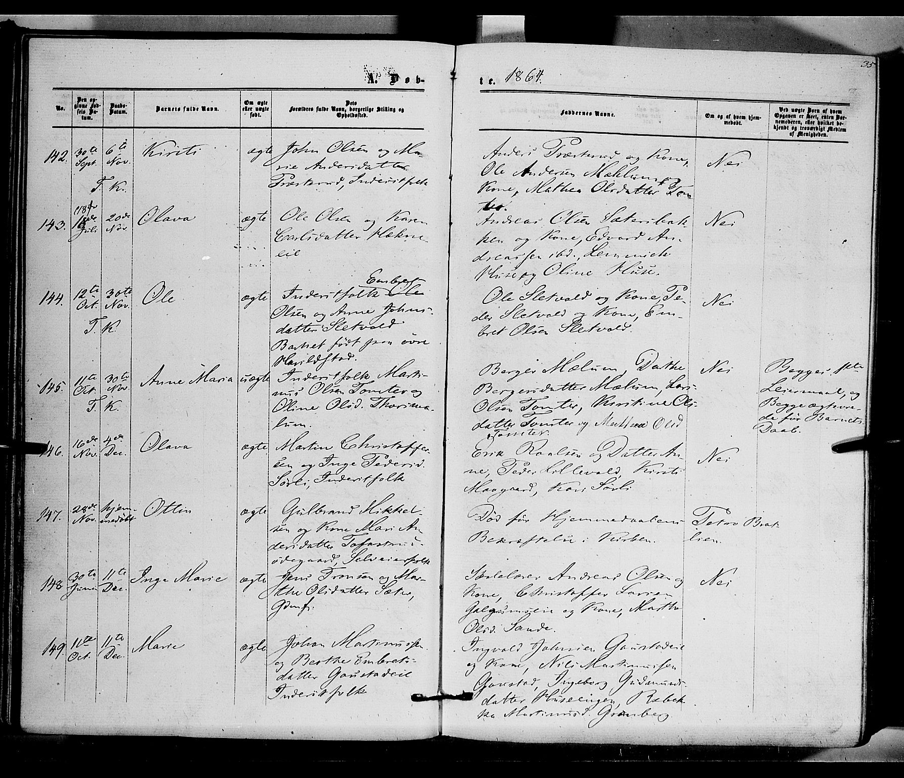 Romedal prestekontor, AV/SAH-PREST-004/K/L0005: Ministerialbok nr. 5, 1862-1874, s. 35