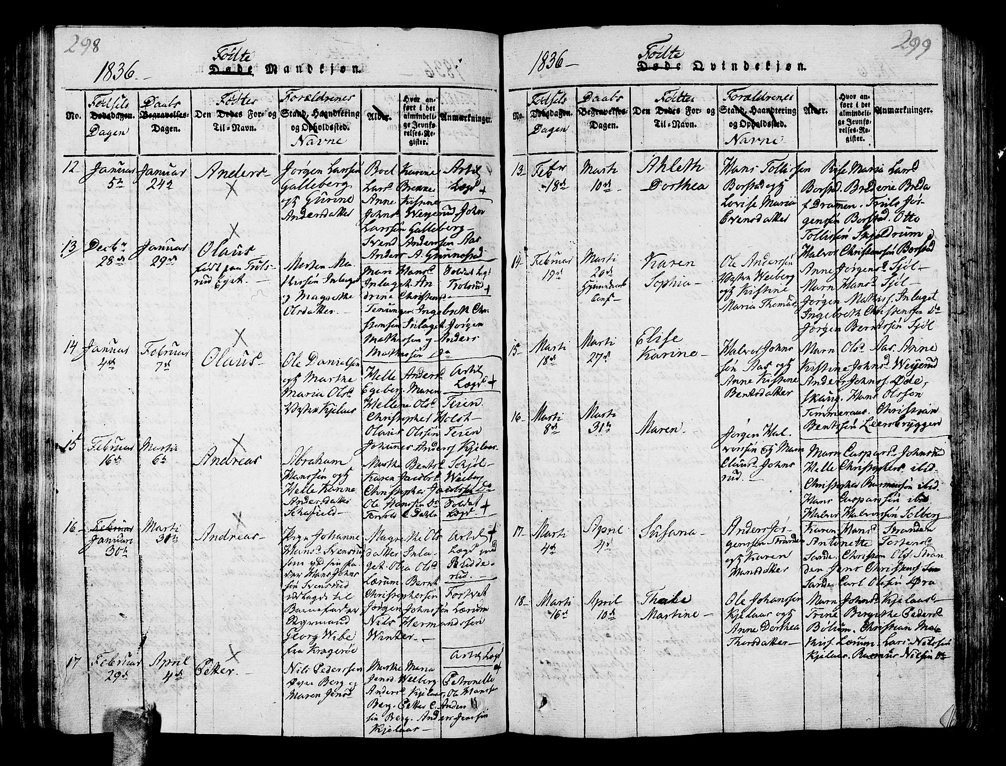 Sande Kirkebøker, AV/SAKO-A-53/G/Ga/L0001: Klokkerbok nr. 1, 1814-1847, s. 298-299