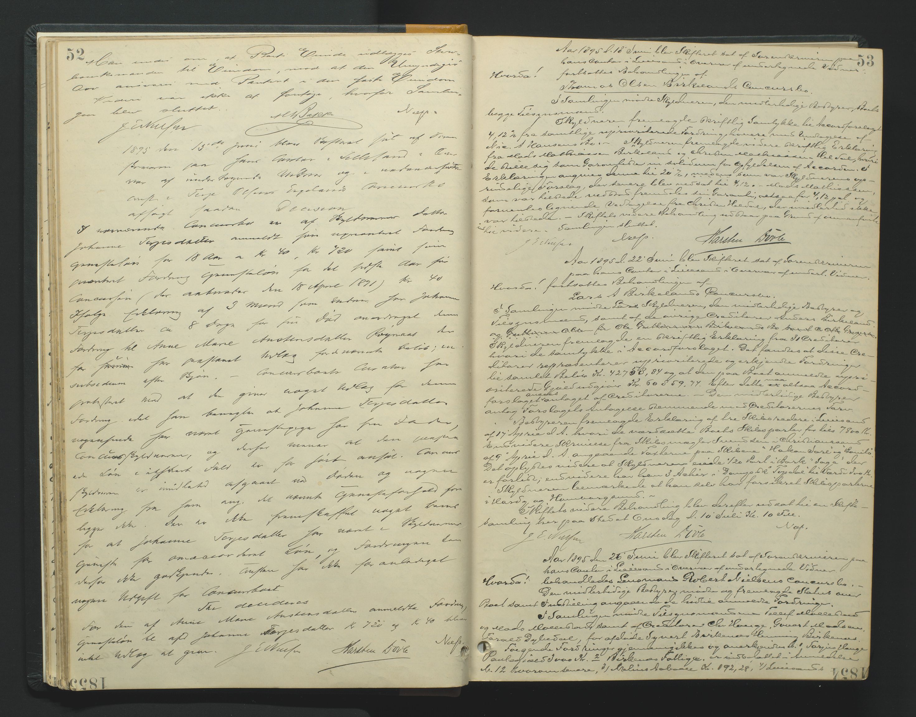 Vestre Nedenes/Sand sorenskriveri, AV/SAK-1221-0010/H/Hc/L0007: Skifteforhandlingsprotokoll nr. 5, 1894-1916, s. 52-53