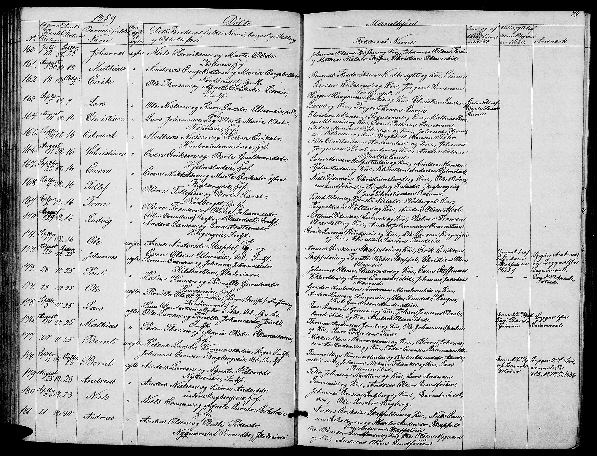 Ringsaker prestekontor, AV/SAH-PREST-014/L/La/L0006: Klokkerbok nr. 6, 1851-1860, s. 79