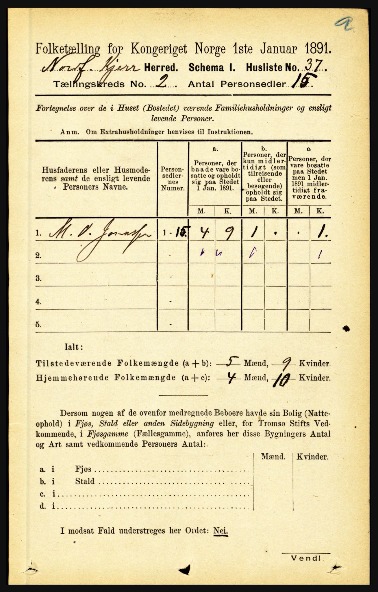 RA, Folketelling 1891 for 1846 Nordfold-Kjerringøy herred, 1891, s. 425