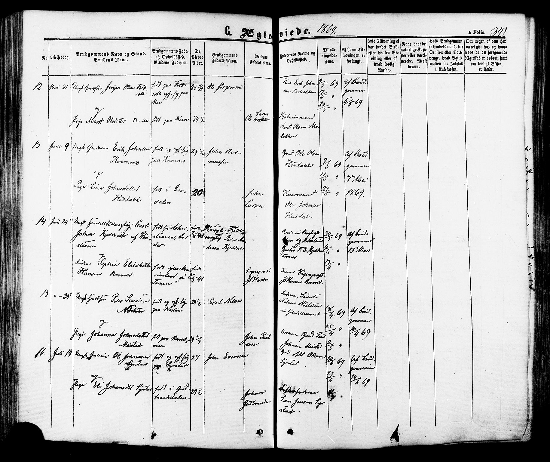 Ministerialprotokoller, klokkerbøker og fødselsregistre - Sør-Trøndelag, SAT/A-1456/665/L0772: Ministerialbok nr. 665A07, 1856-1878, s. 341