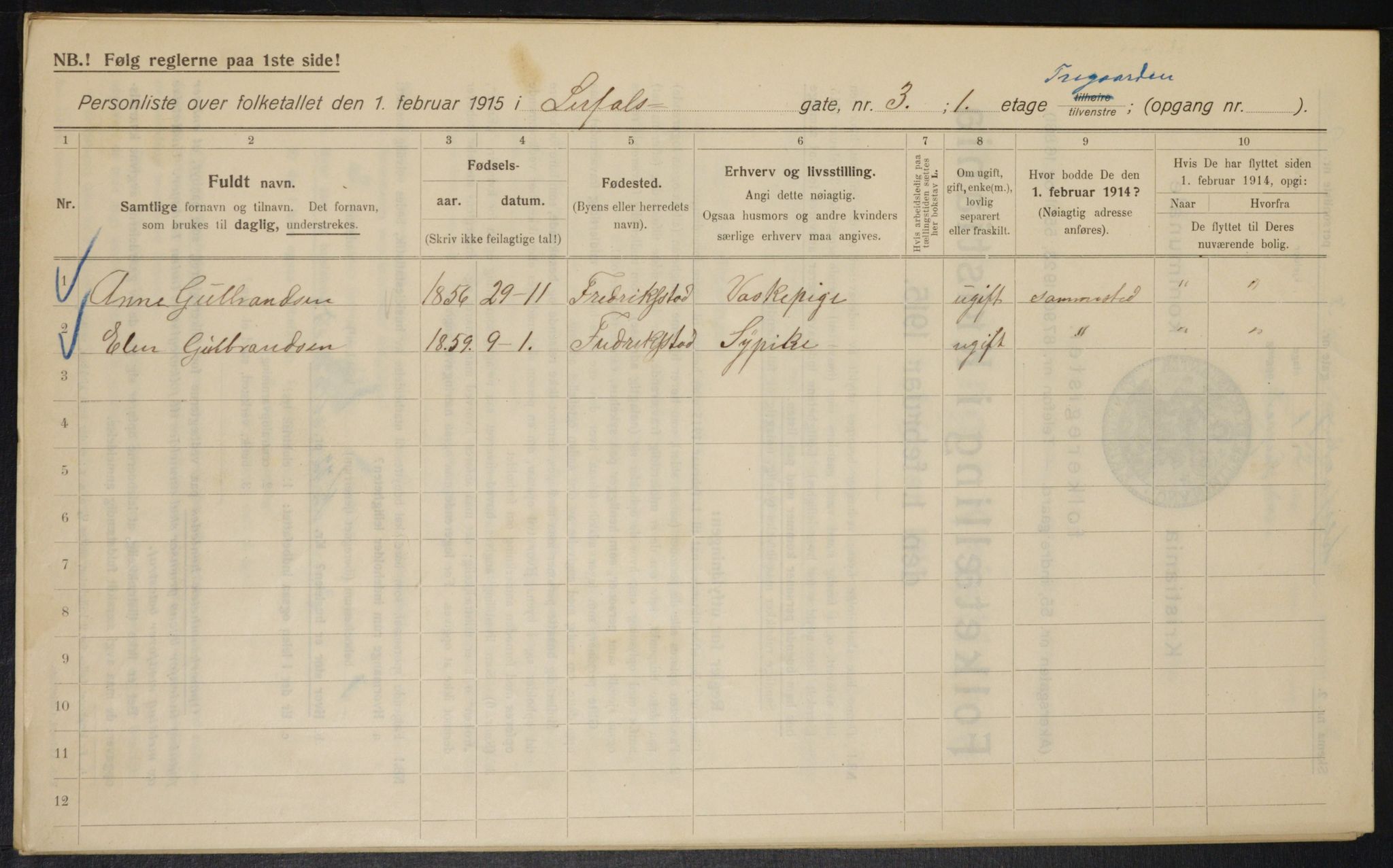 OBA, Kommunal folketelling 1.2.1915 for Kristiania, 1915, s. 56748