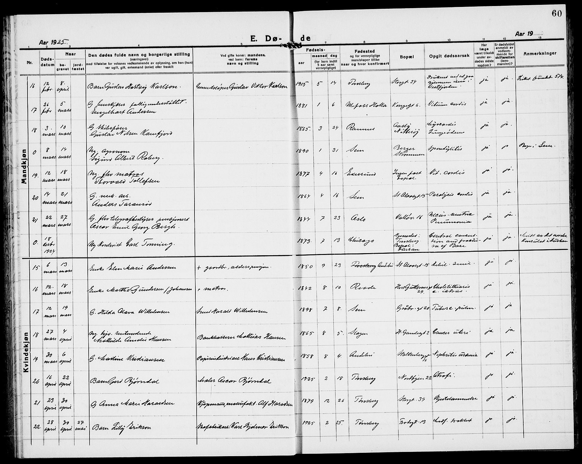 Tønsberg kirkebøker, AV/SAKO-A-330/G/Ga/L0018: Klokkerbok nr. 18, 1920-1935, s. 60