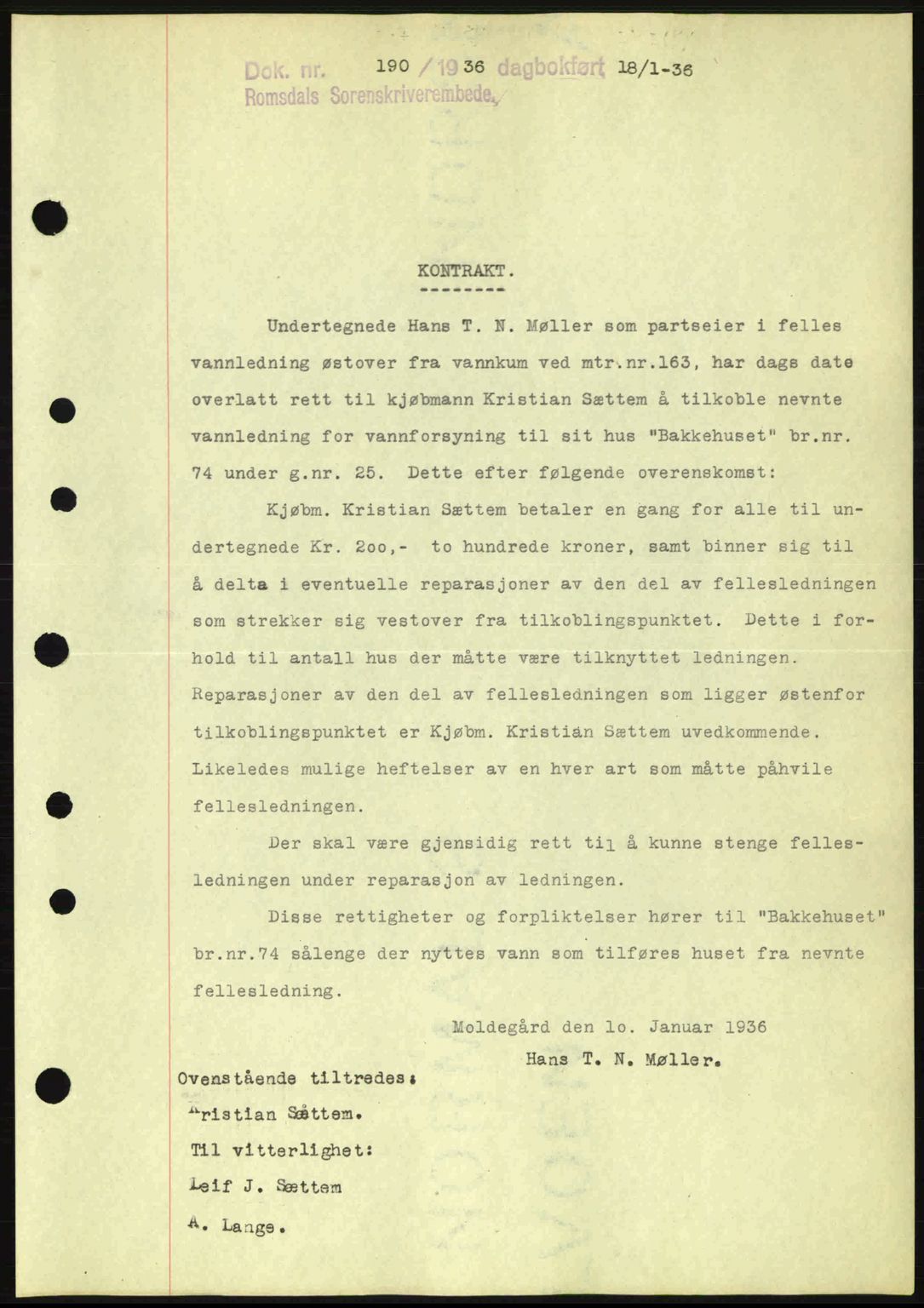 Romsdal sorenskriveri, SAT/A-4149/1/2/2C: Pantebok nr. A1, 1936-1936, Dagboknr: 190/1936
