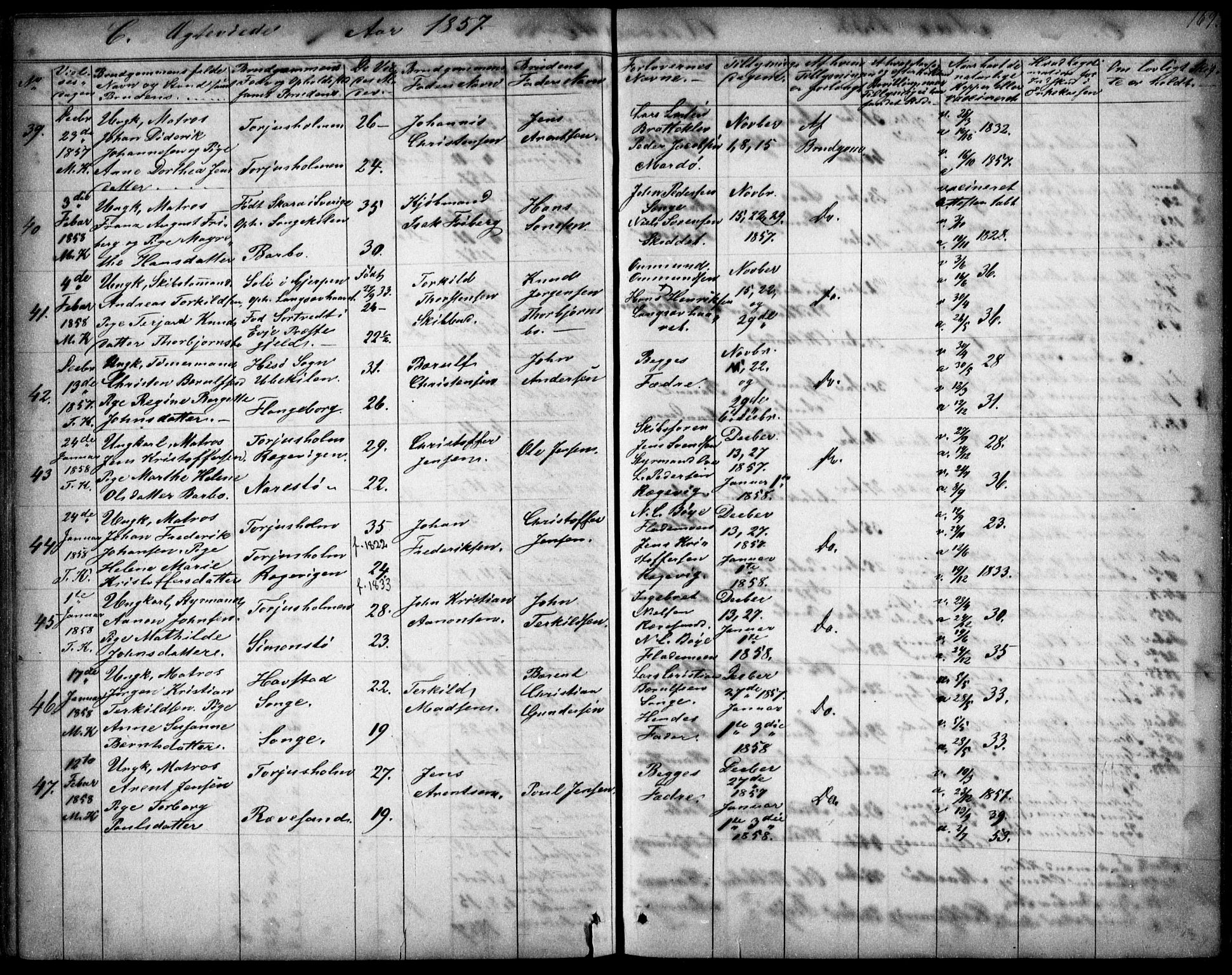 Tromøy sokneprestkontor, AV/SAK-1111-0041/F/Fb/L0002: Klokkerbok nr. B 2, 1851-1858, s. 169