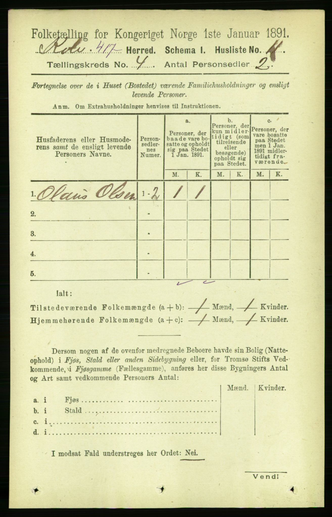 RA, Folketelling 1891 for 1752 Kolvereid herred, 1891, s. 1372