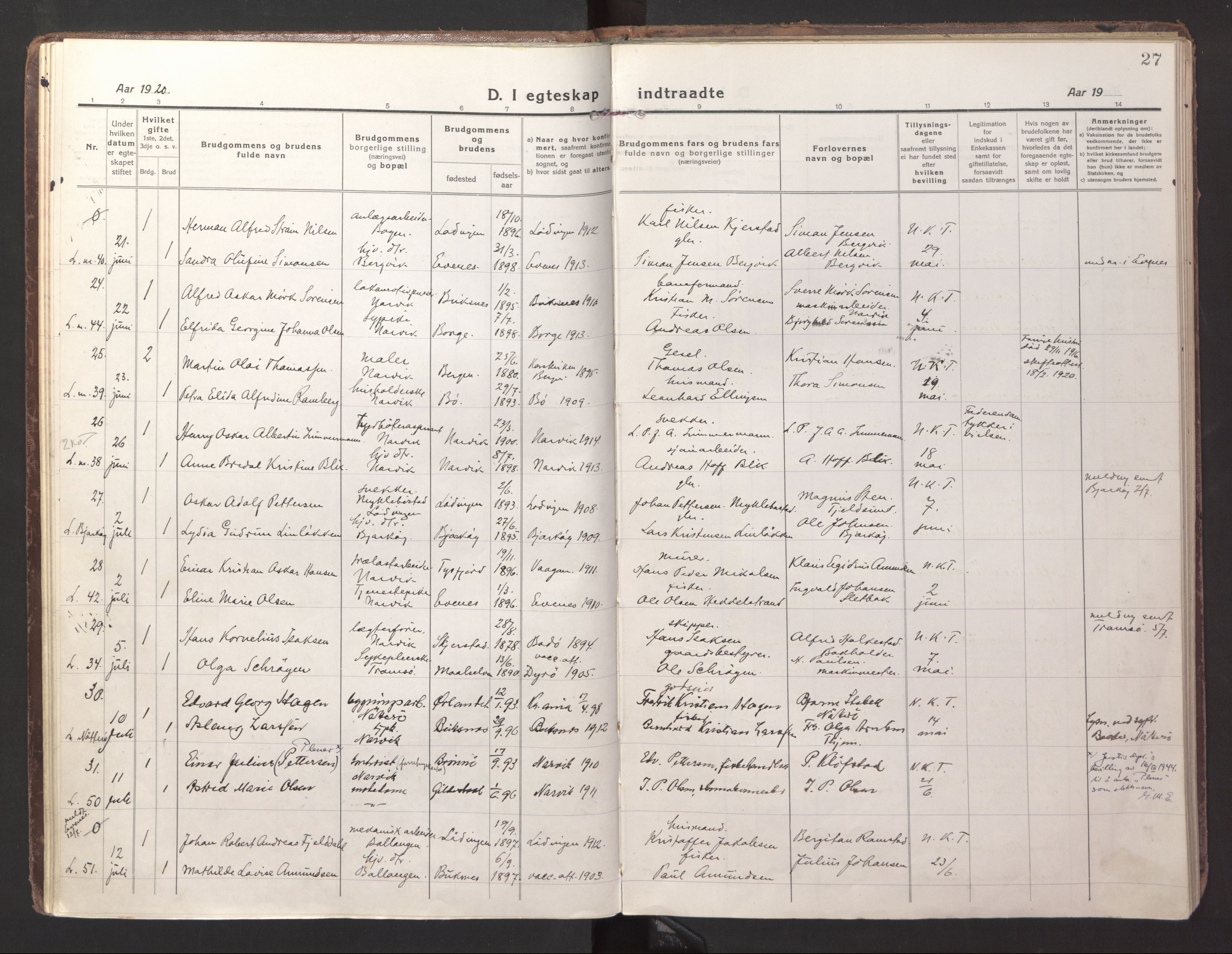 Ministerialprotokoller, klokkerbøker og fødselsregistre - Nordland, AV/SAT-A-1459/871/L1002: Ministerialbok nr. 871A18, 1917-1926, s. 27