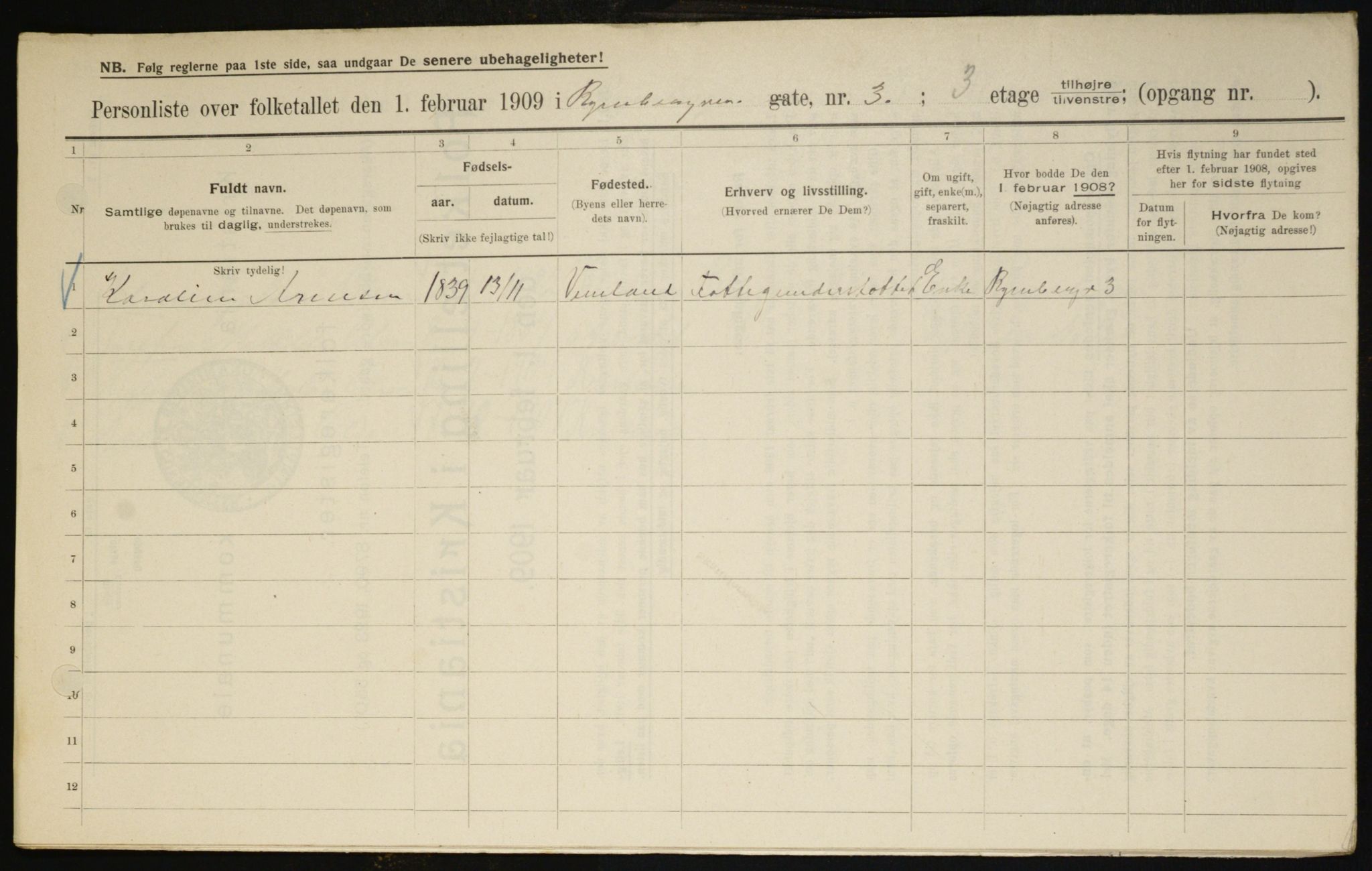 OBA, Kommunal folketelling 1.2.1909 for Kristiania kjøpstad, 1909, s. 77796