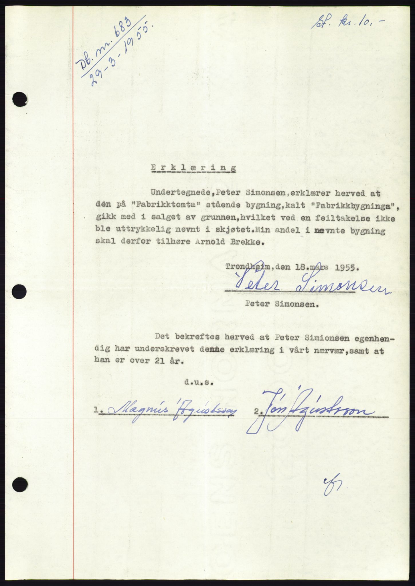 Søre Sunnmøre sorenskriveri, AV/SAT-A-4122/1/2/2C/L0100: Pantebok nr. 26A, 1954-1955, Dagboknr: 683/1955