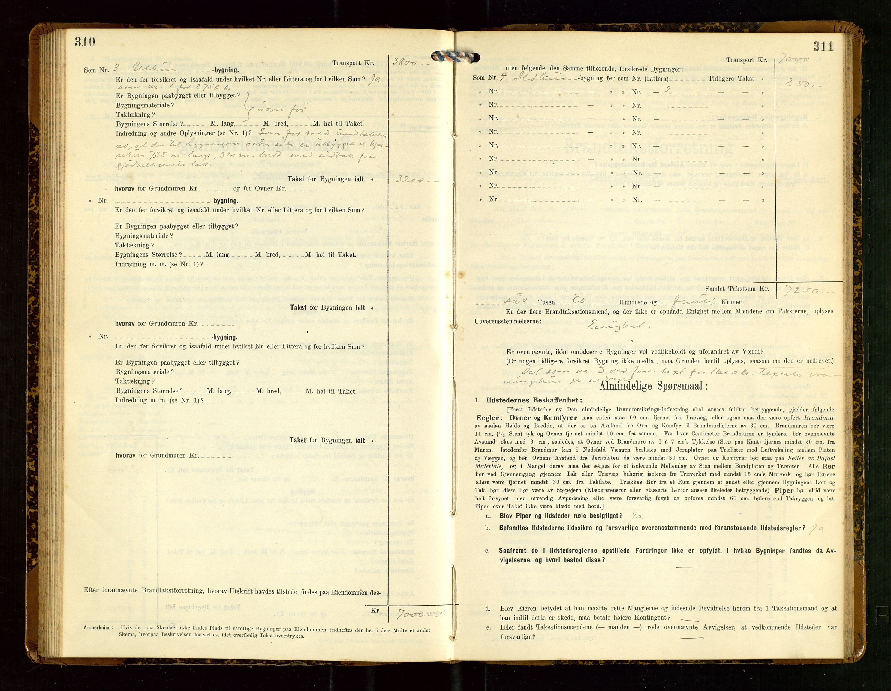 Klepp lensmannskontor, AV/SAST-A-100163/Goc/L0007: "Brandtaxationsprotokol" m/register, 1911-1915, s. 310-311