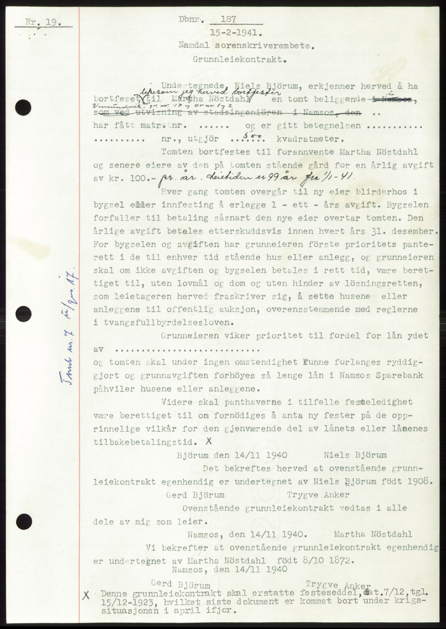 Namdal sorenskriveri, SAT/A-4133/1/2/2C: Pantebok nr. -, 1940-1941, Tingl.dato: 15.02.1941