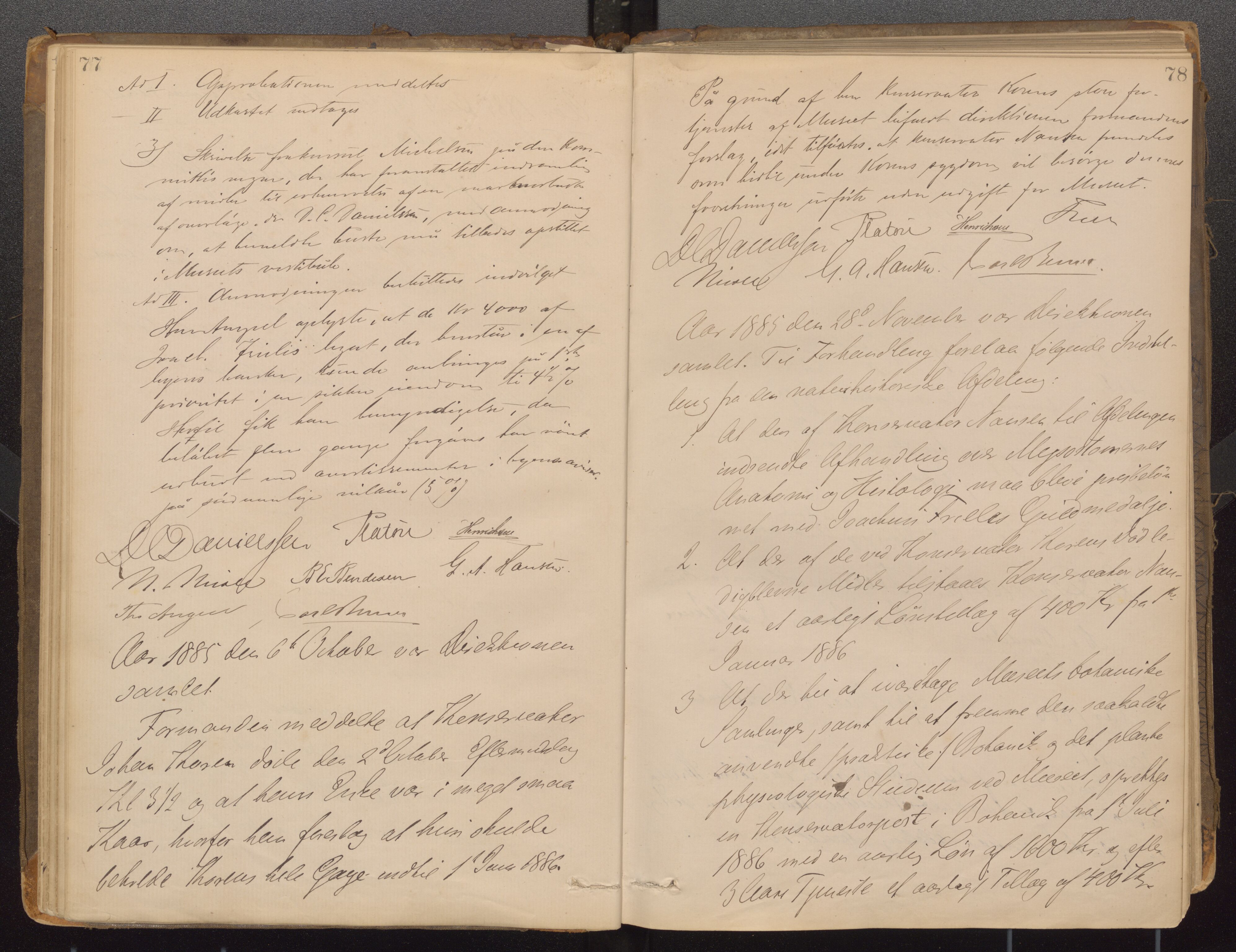 Bergens Museum, UMB/A007/A/Aa/L0007: Forhandlingsprotokoll , 1872-1906, s. 77,78