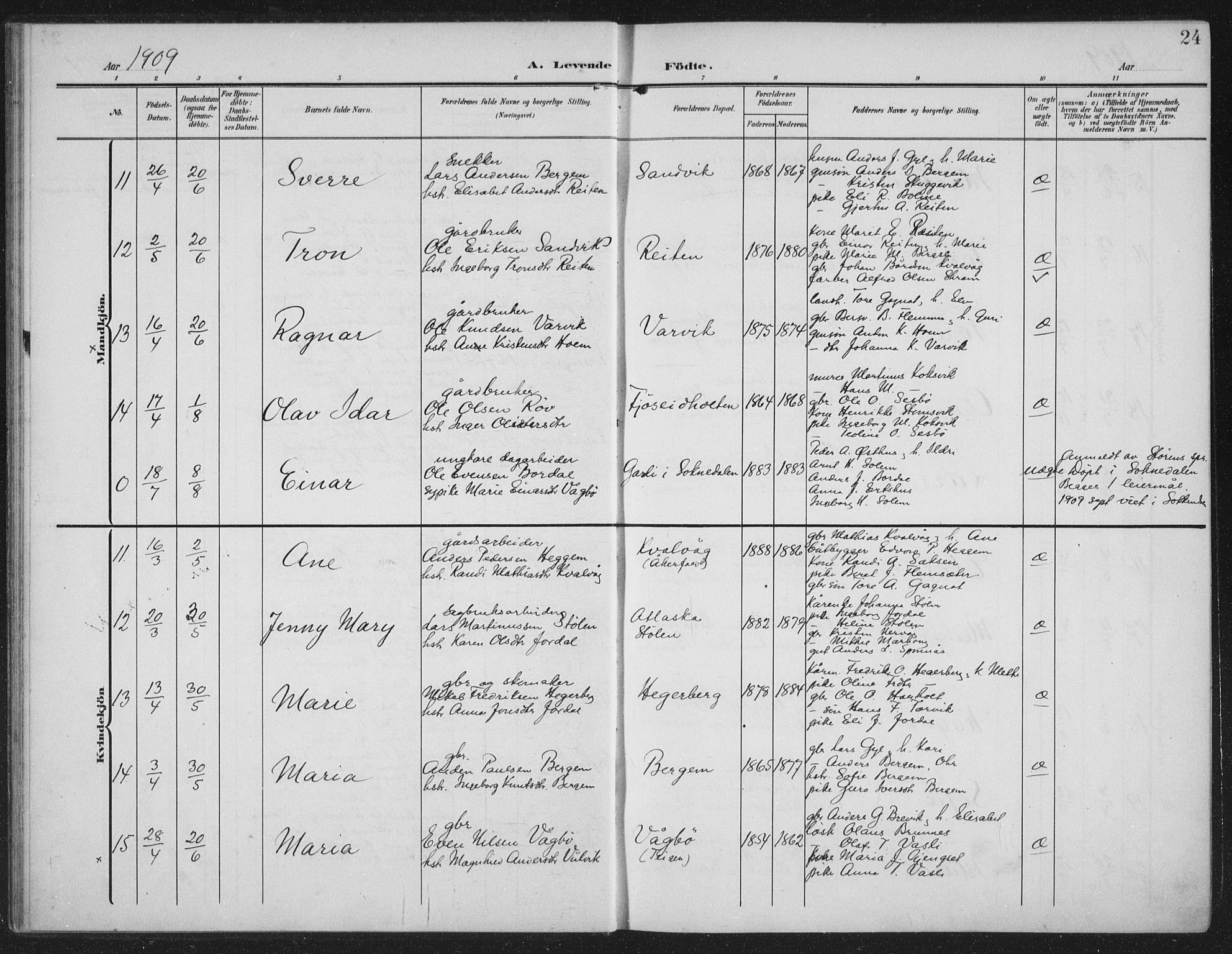 Ministerialprotokoller, klokkerbøker og fødselsregistre - Møre og Romsdal, AV/SAT-A-1454/586/L0989: Ministerialbok nr. 586A15, 1906-1915, s. 24