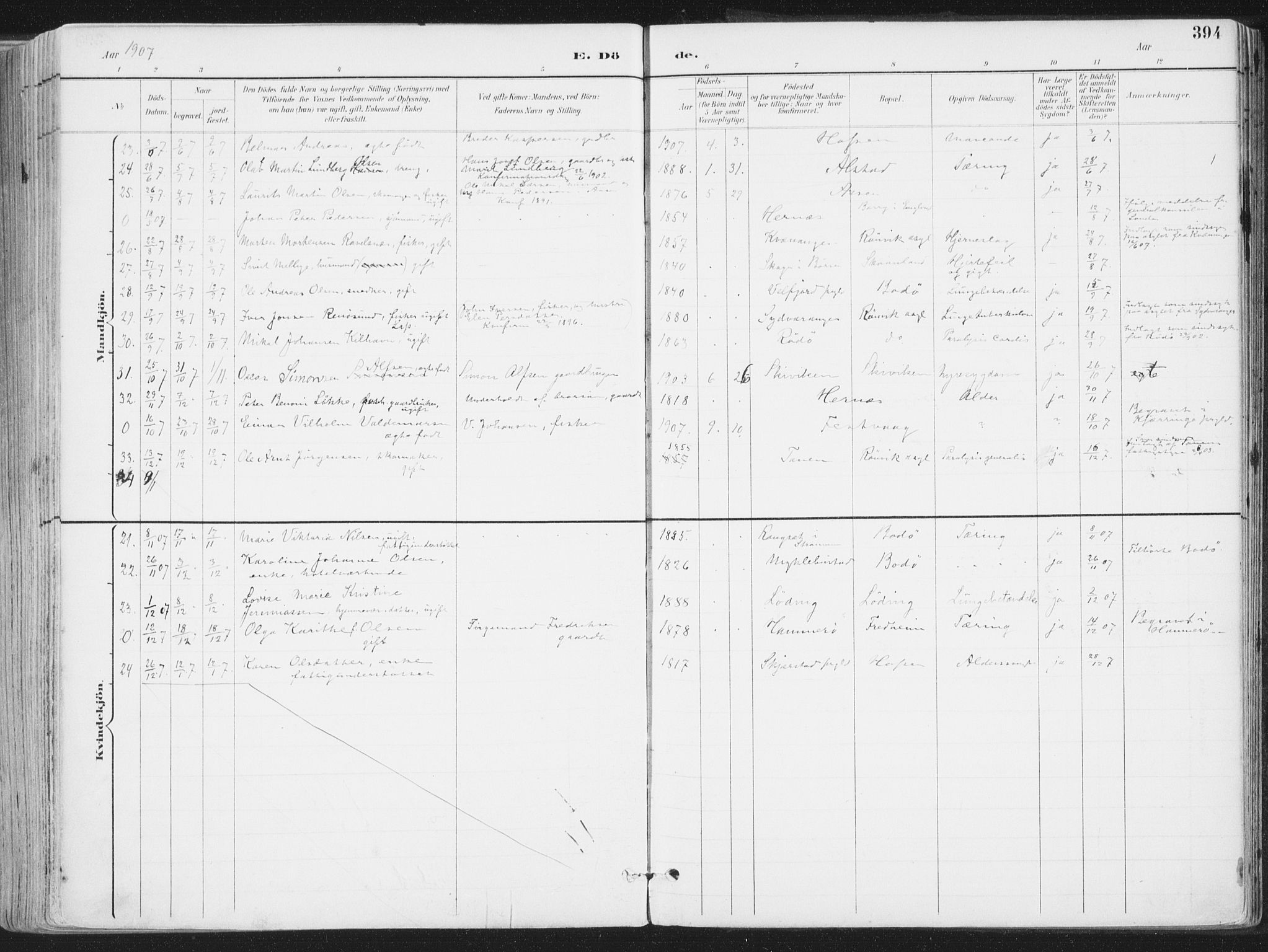 Ministerialprotokoller, klokkerbøker og fødselsregistre - Nordland, SAT/A-1459/802/L0055: Ministerialbok nr. 802A02, 1894-1915, s. 394