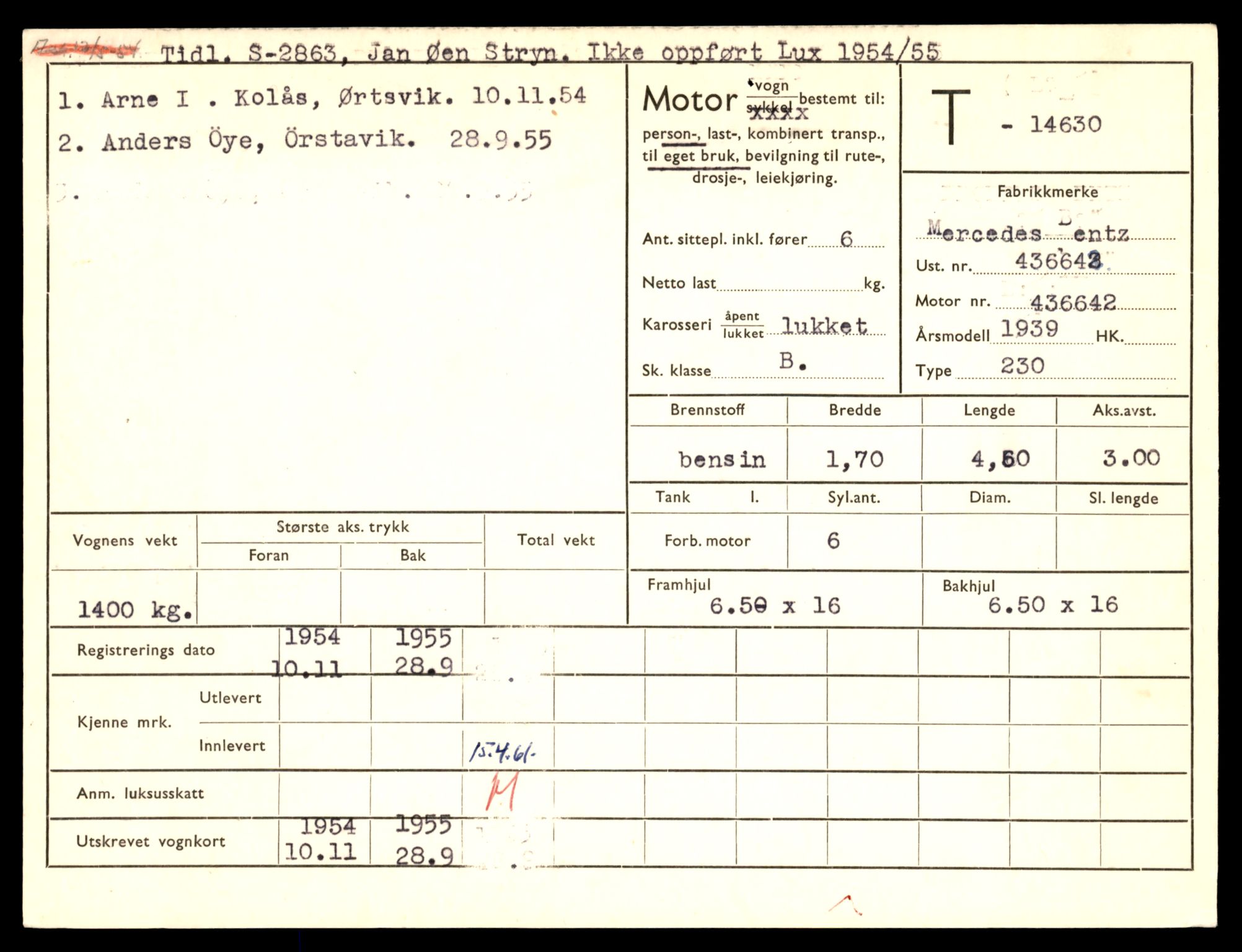 Møre og Romsdal vegkontor - Ålesund trafikkstasjon, AV/SAT-A-4099/F/Fe/L0047: Registreringskort for kjøretøy T 14580 - T 14720, 1927-1998, s. 1241