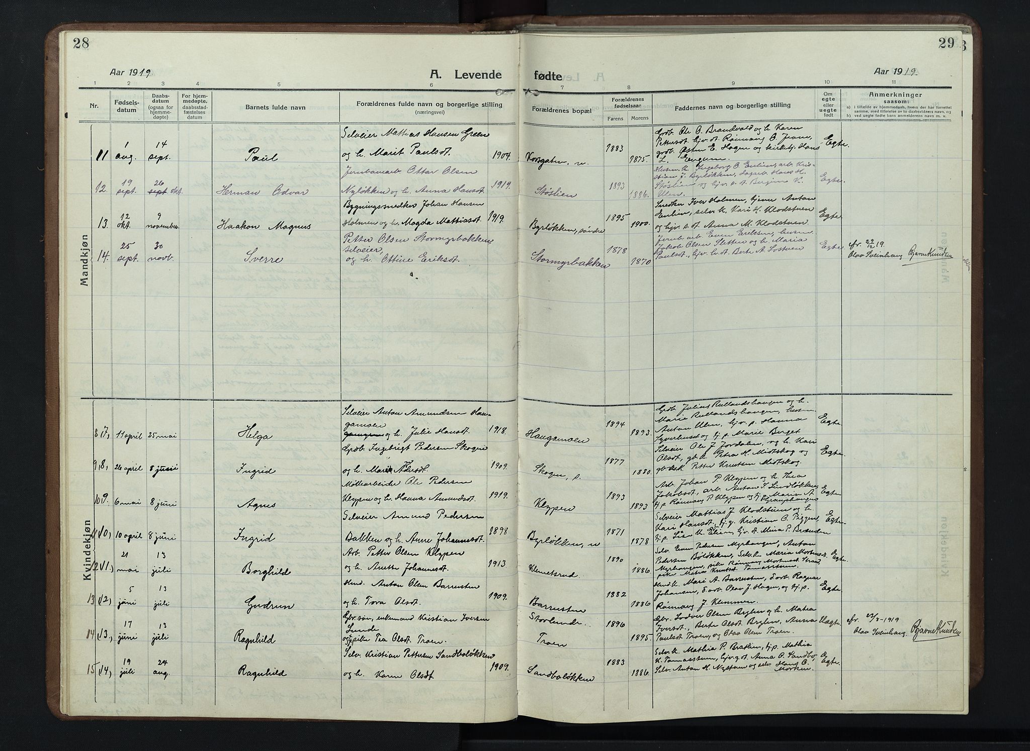 Nord-Fron prestekontor, AV/SAH-PREST-080/H/Ha/Hab/L0007: Klokkerbok nr. 7, 1915-1946, s. 28-29