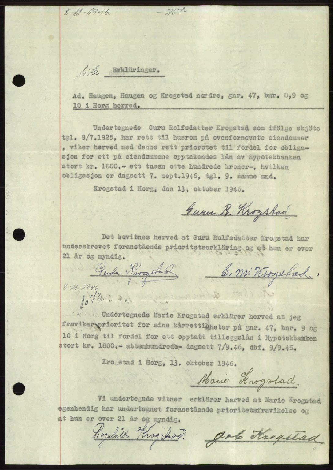 Gauldal sorenskriveri, SAT/A-0014/1/2/2C: Pantebok nr. A2, 1946-1946, Dagboknr: 1072/1946