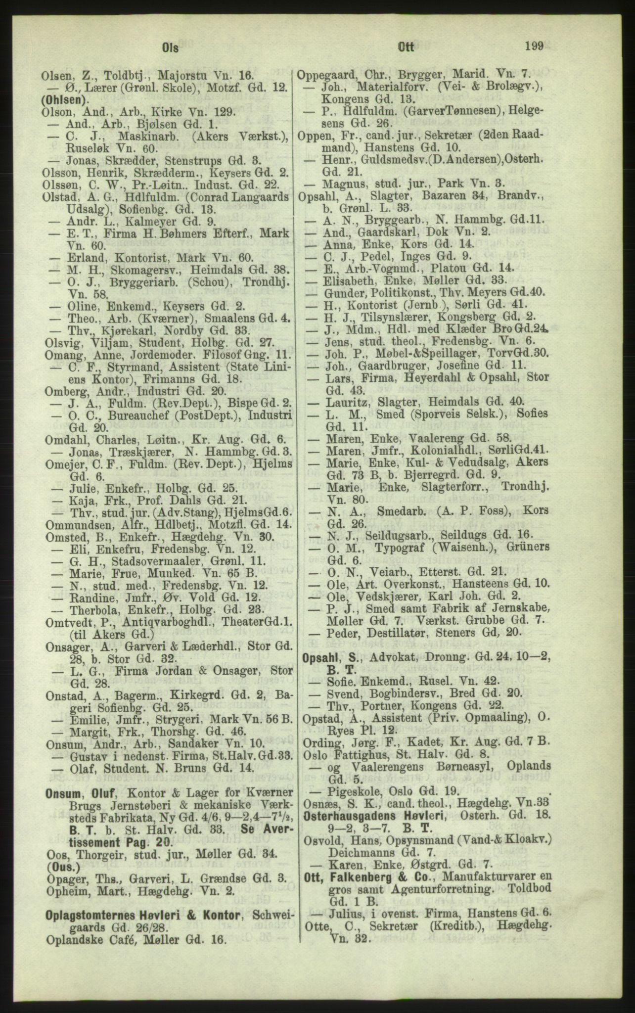 Kristiania/Oslo adressebok, PUBL/-, 1884, s. 199