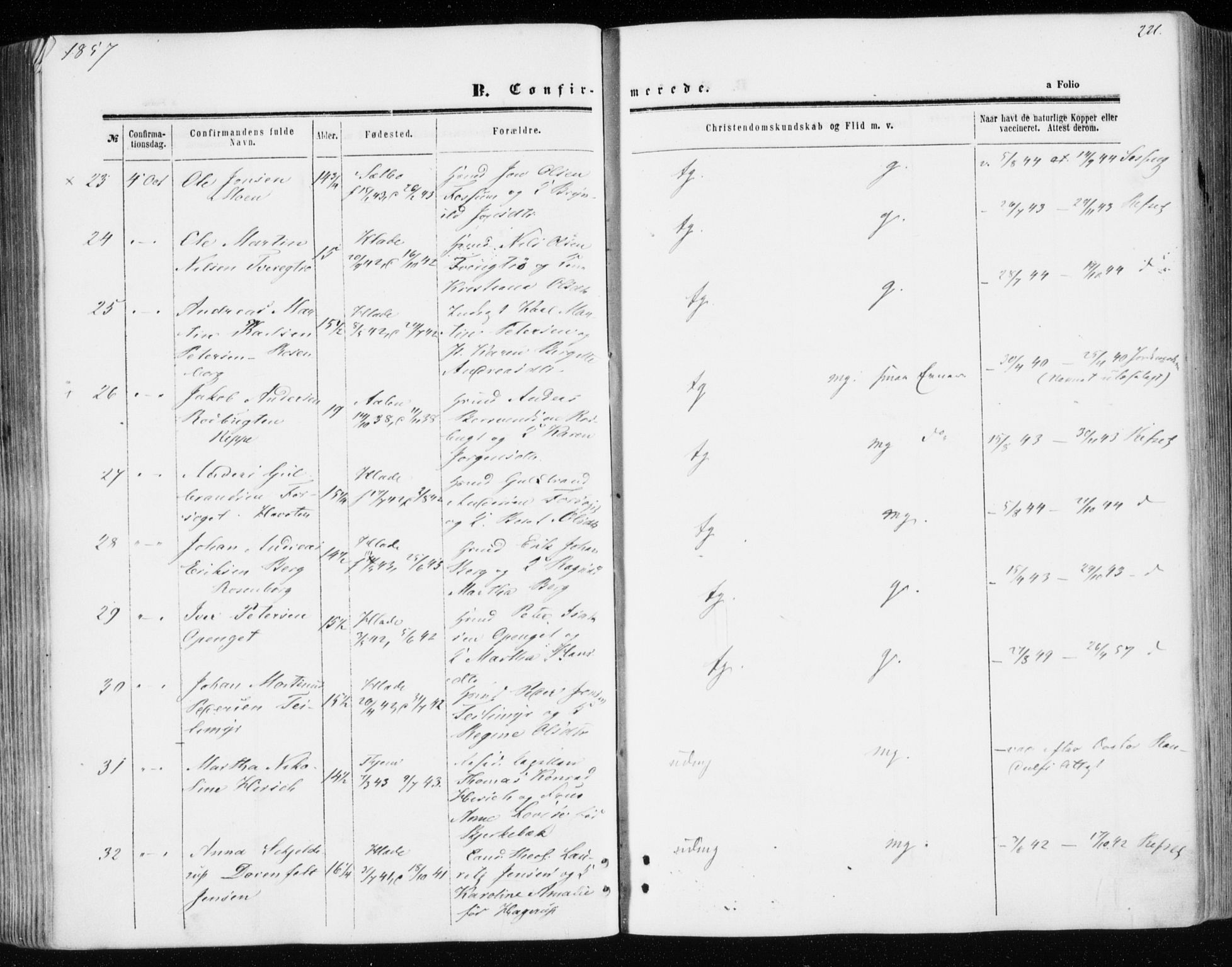 Ministerialprotokoller, klokkerbøker og fødselsregistre - Sør-Trøndelag, AV/SAT-A-1456/606/L0292: Ministerialbok nr. 606A07, 1856-1865, s. 221