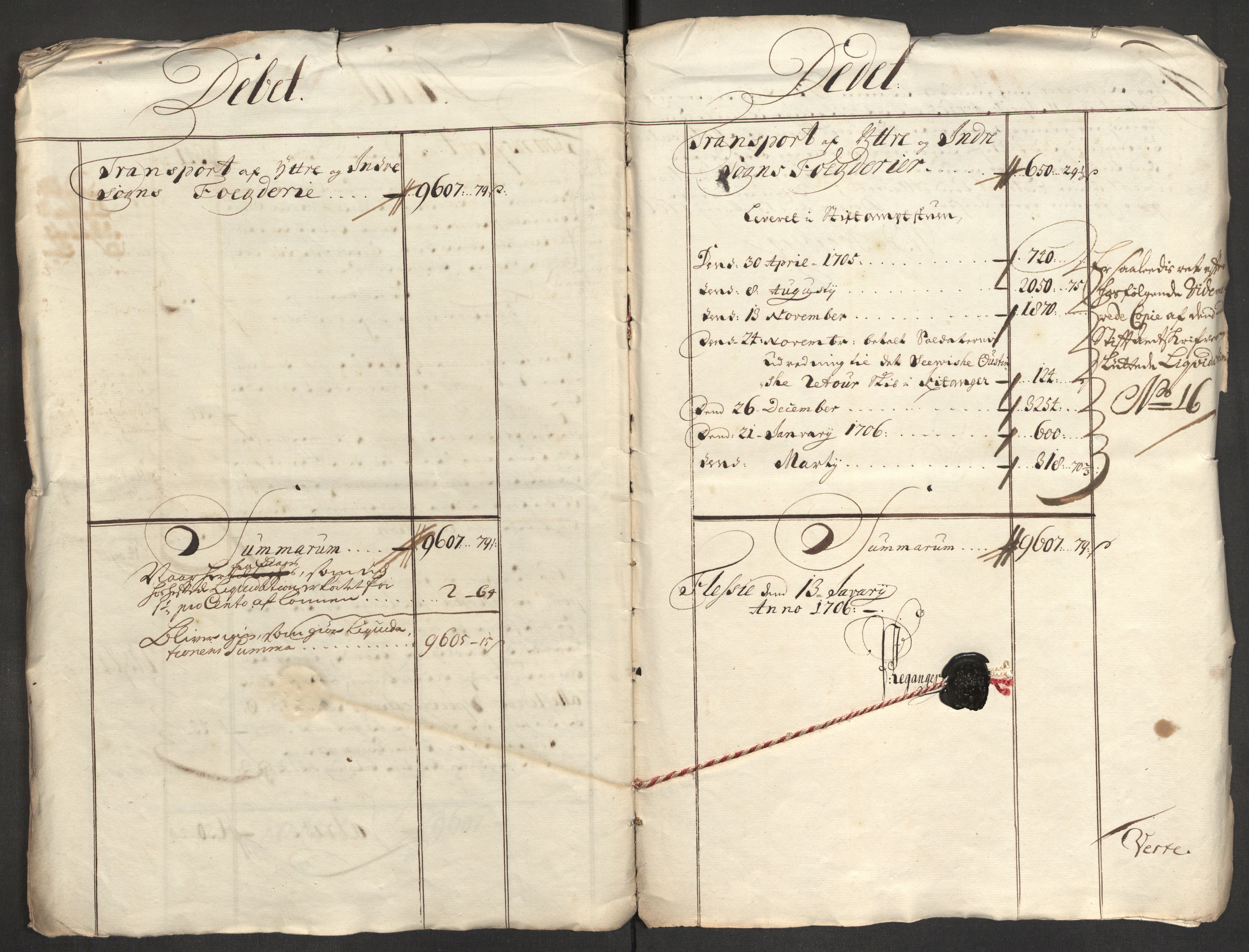 Rentekammeret inntil 1814, Reviderte regnskaper, Fogderegnskap, AV/RA-EA-4092/R52/L3314: Fogderegnskap Sogn, 1705-1707, s. 11