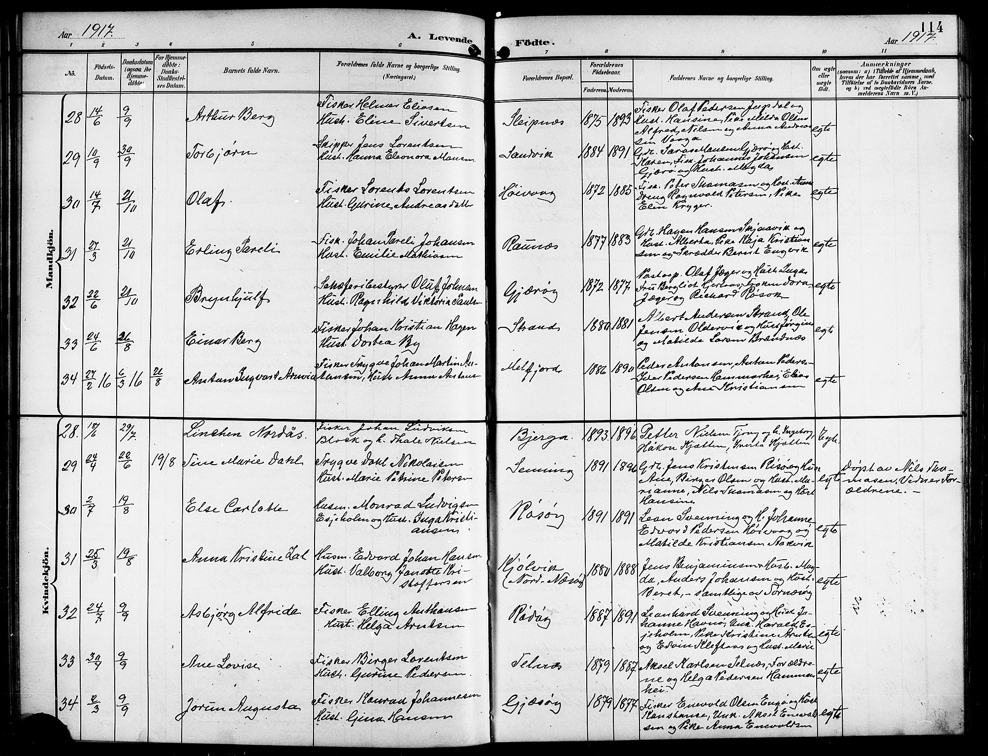 Ministerialprotokoller, klokkerbøker og fødselsregistre - Nordland, AV/SAT-A-1459/841/L0621: Klokkerbok nr. 841C05, 1897-1923, s. 114