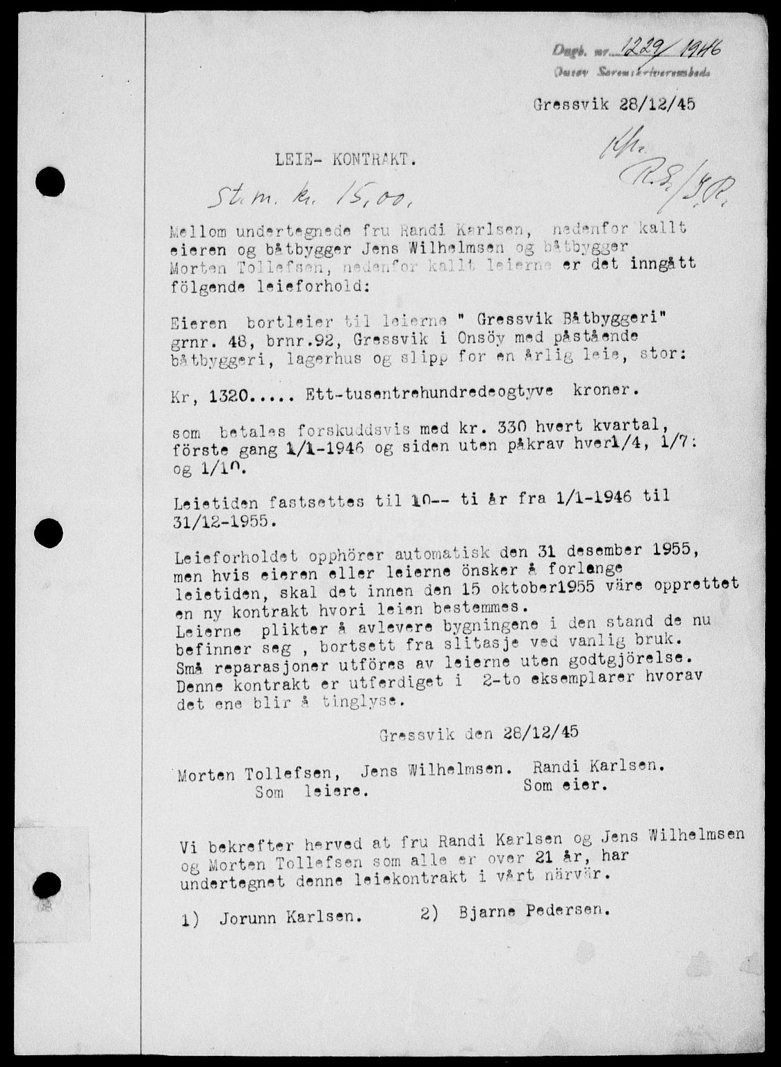 Onsøy sorenskriveri, SAO/A-10474/G/Ga/Gab/L0016: Pantebok nr. II A-16, 1946-1946, Dagboknr: 1229/1946