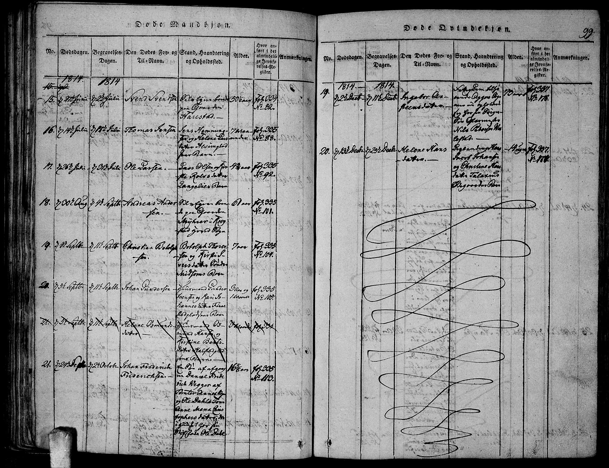 Kråkstad prestekontor Kirkebøker, SAO/A-10125a/F/Fa/L0003: Ministerialbok nr. I 3, 1813-1824, s. 99