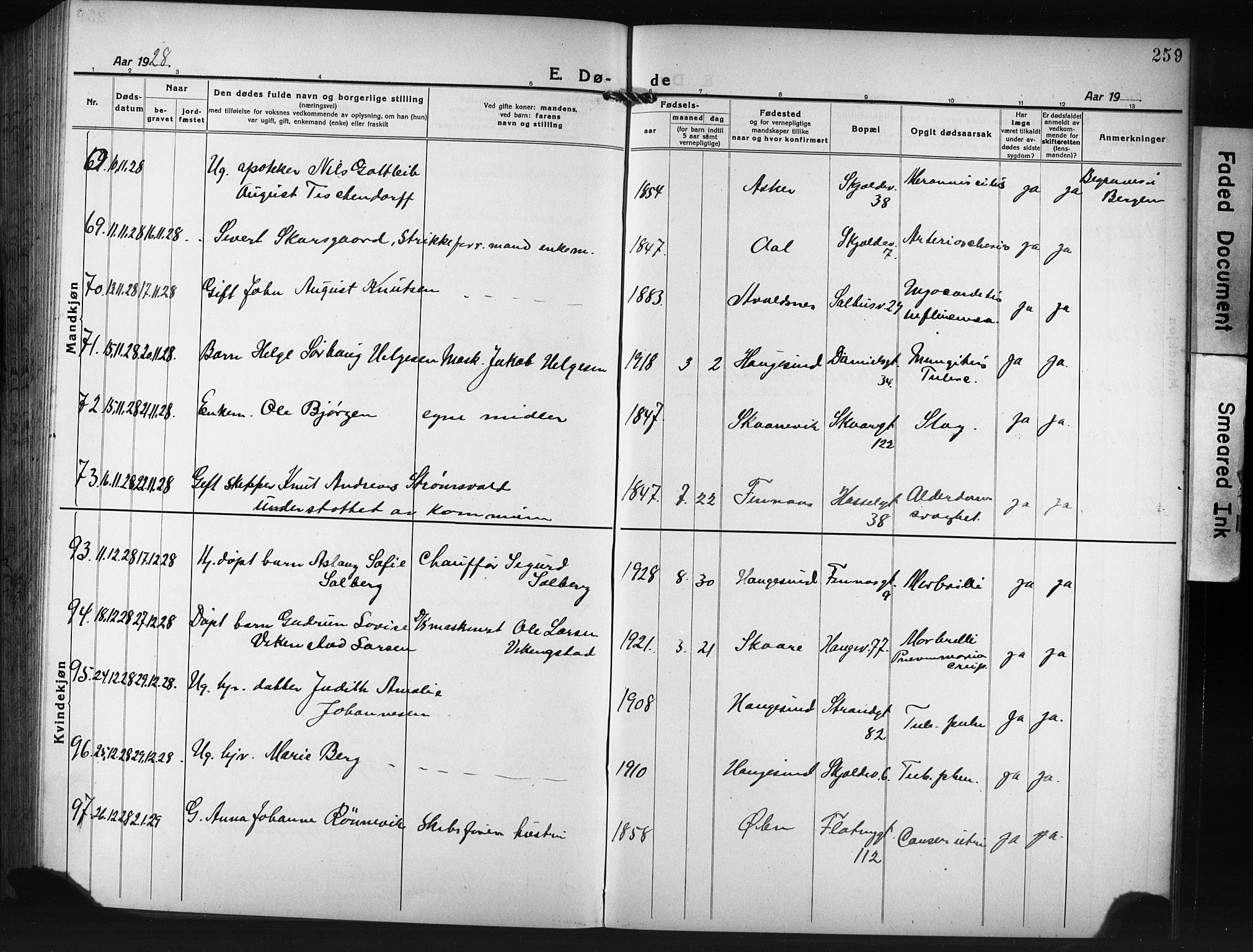 Haugesund sokneprestkontor, AV/SAST-A -101863/H/Ha/Hab/L0010: Klokkerbok nr. B 10, 1920-1931, s. 259