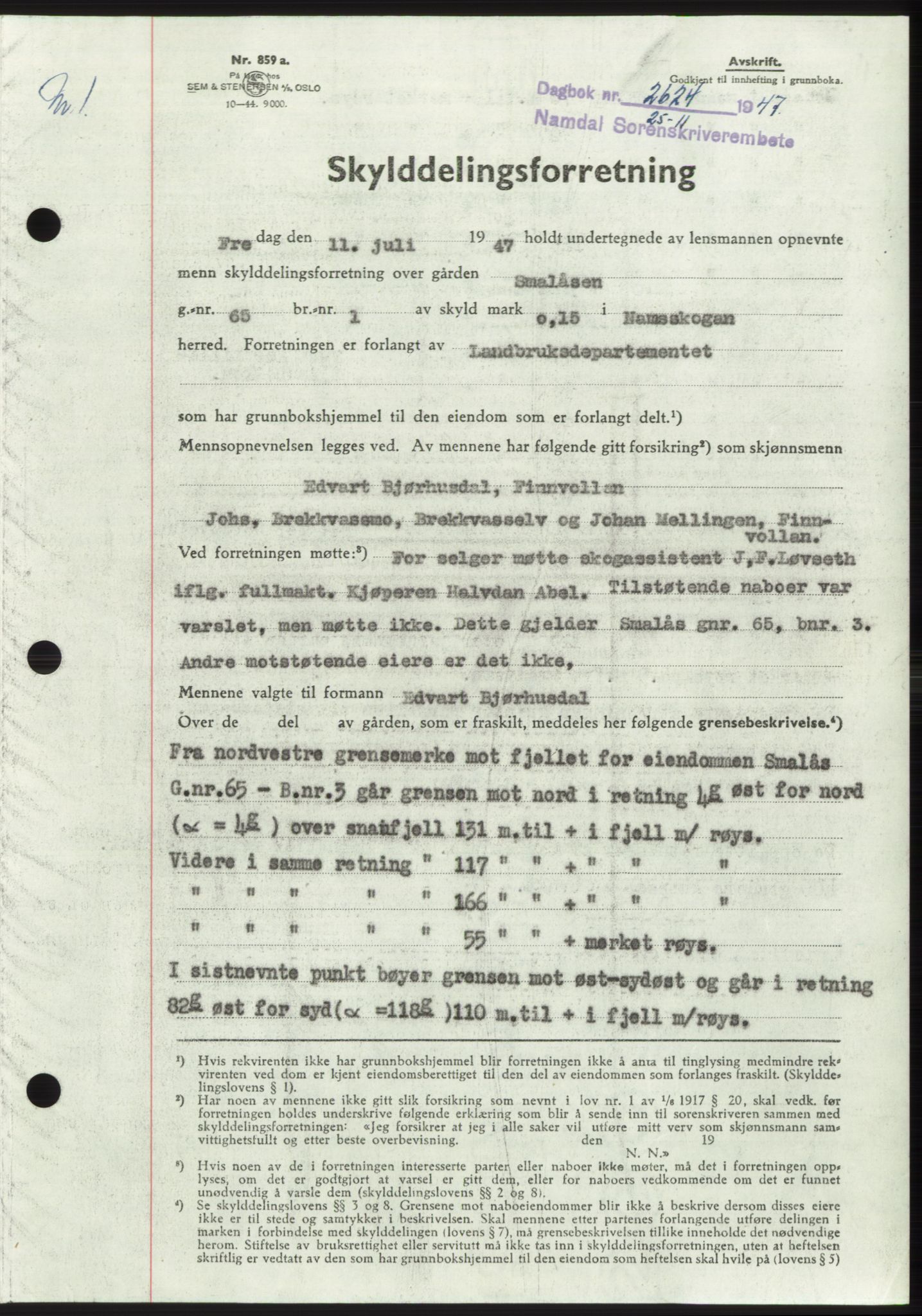 Namdal sorenskriveri, SAT/A-4133/1/2/2C: Pantebok nr. -, 1947-1948, Dagboknr: 2624/1947