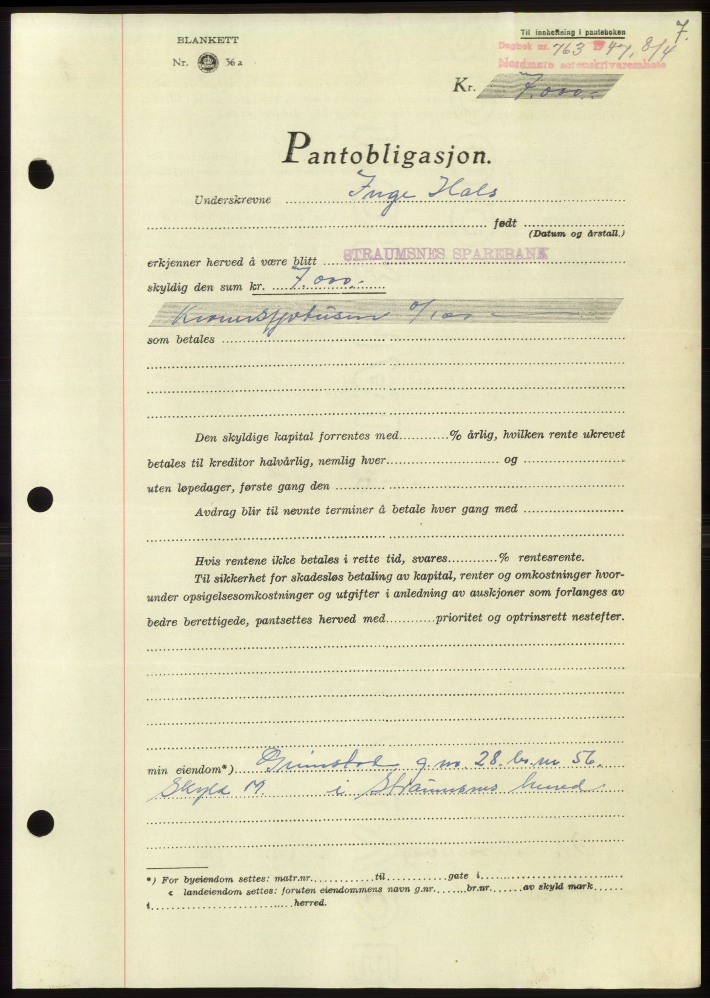 Nordmøre sorenskriveri, SAT/A-4132/1/2/2Ca: Pantebok nr. B96, 1947-1947, Dagboknr: 763/1947