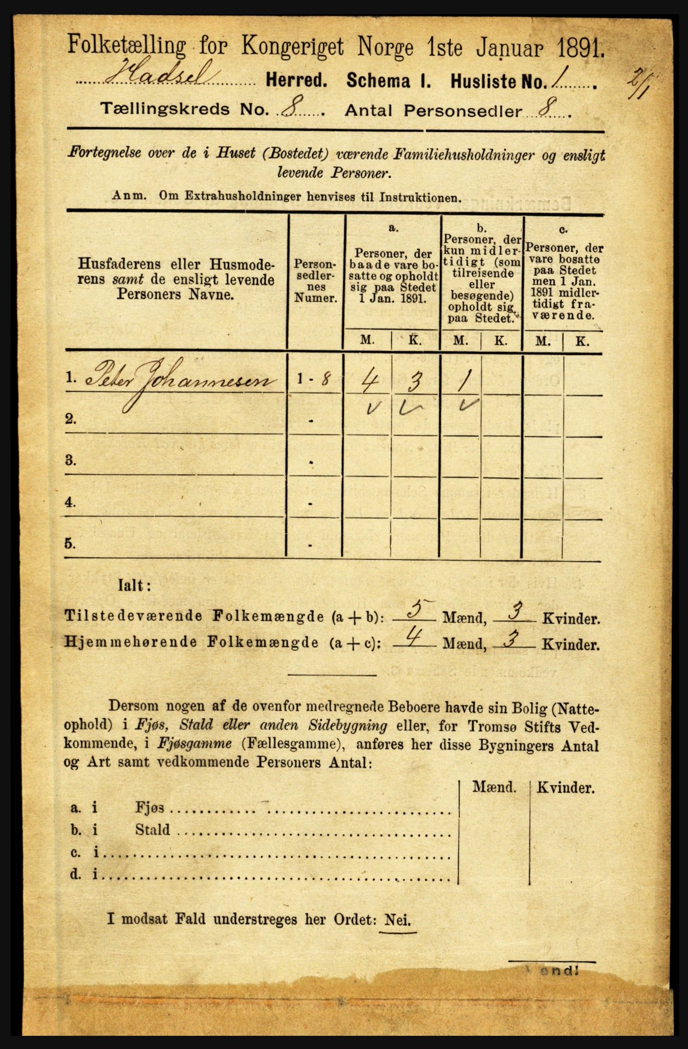 RA, Folketelling 1891 for 1866 Hadsel herred, 1891, s. 3532