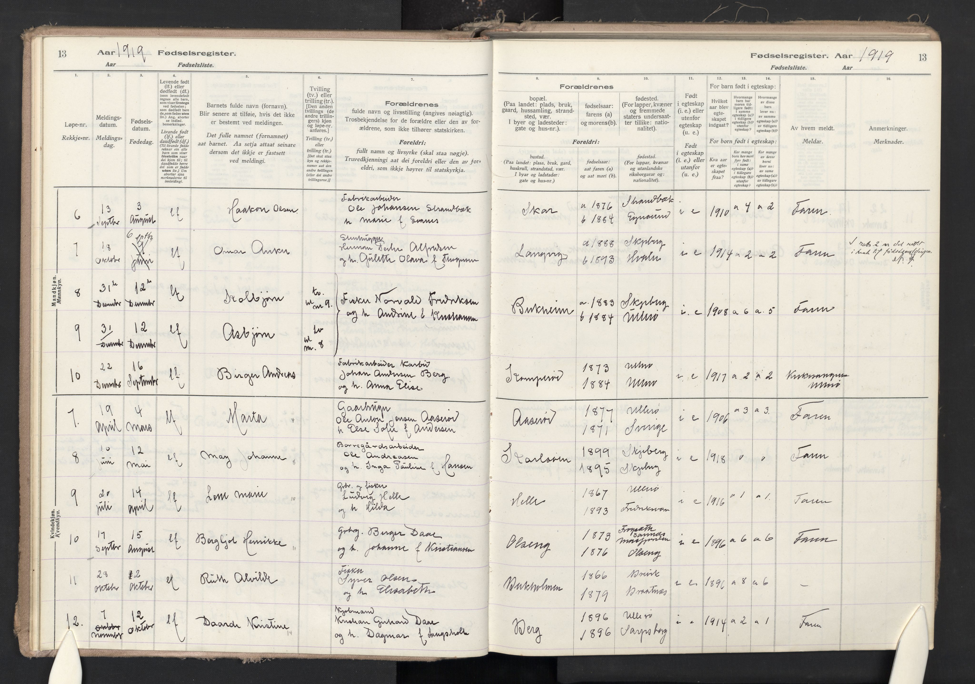 Skjeberg prestekontor Kirkebøker, AV/SAO-A-10923/J/Jb/L0001: Fødselsregister nr. II 1, 1916-1986, s. 13