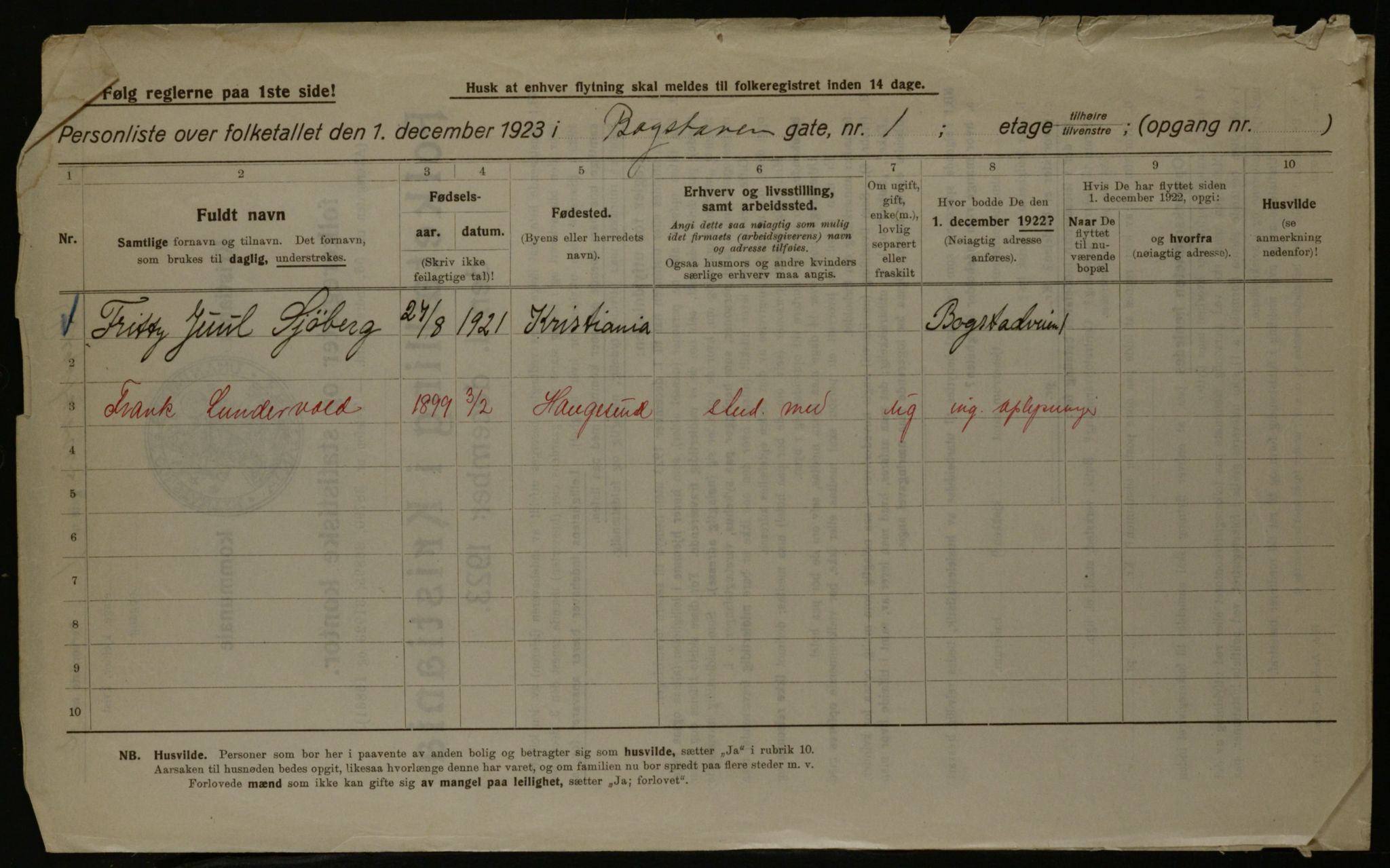 OBA, Kommunal folketelling 1.12.1923 for Kristiania, 1923, s. 7830