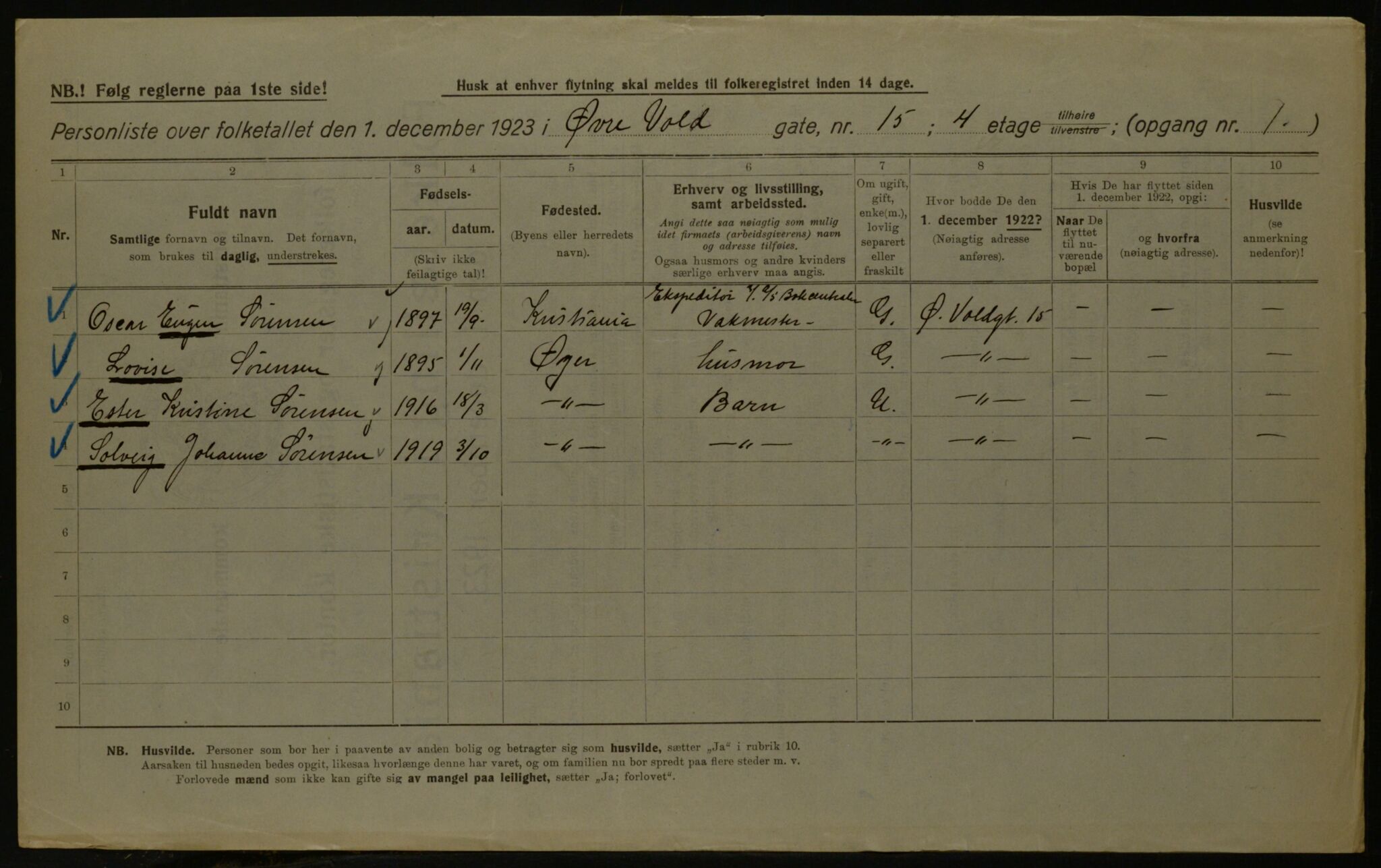 OBA, Kommunal folketelling 1.12.1923 for Kristiania, 1923, s. 143450