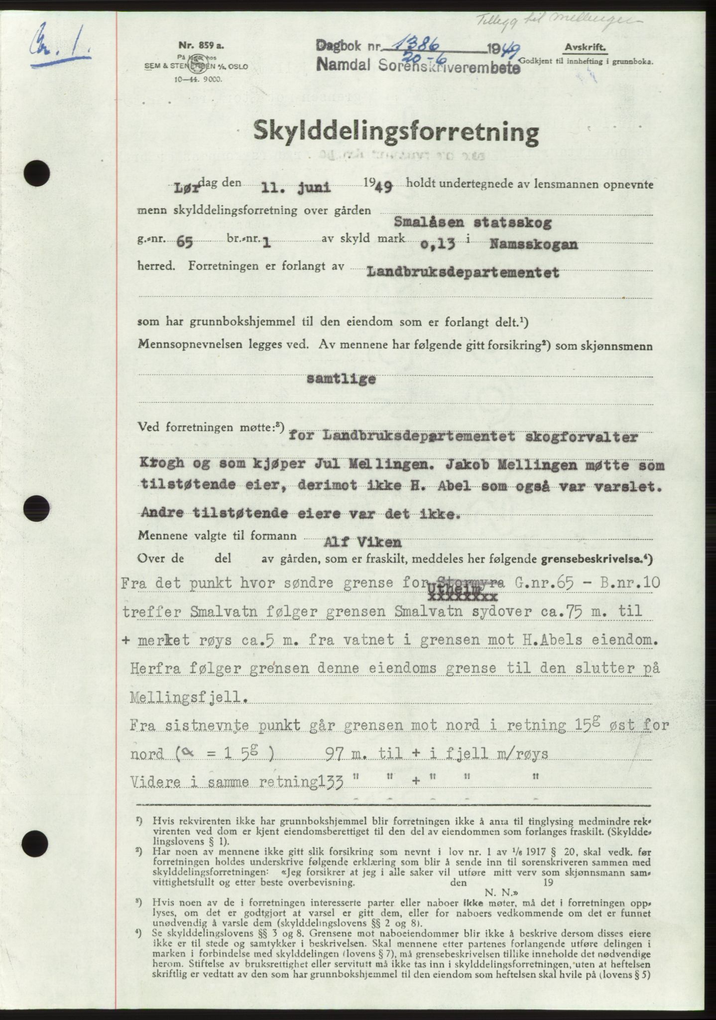 Namdal sorenskriveri, SAT/A-4133/1/2/2C: Pantebok nr. -, 1949-1949, Dagboknr: 1386/1949