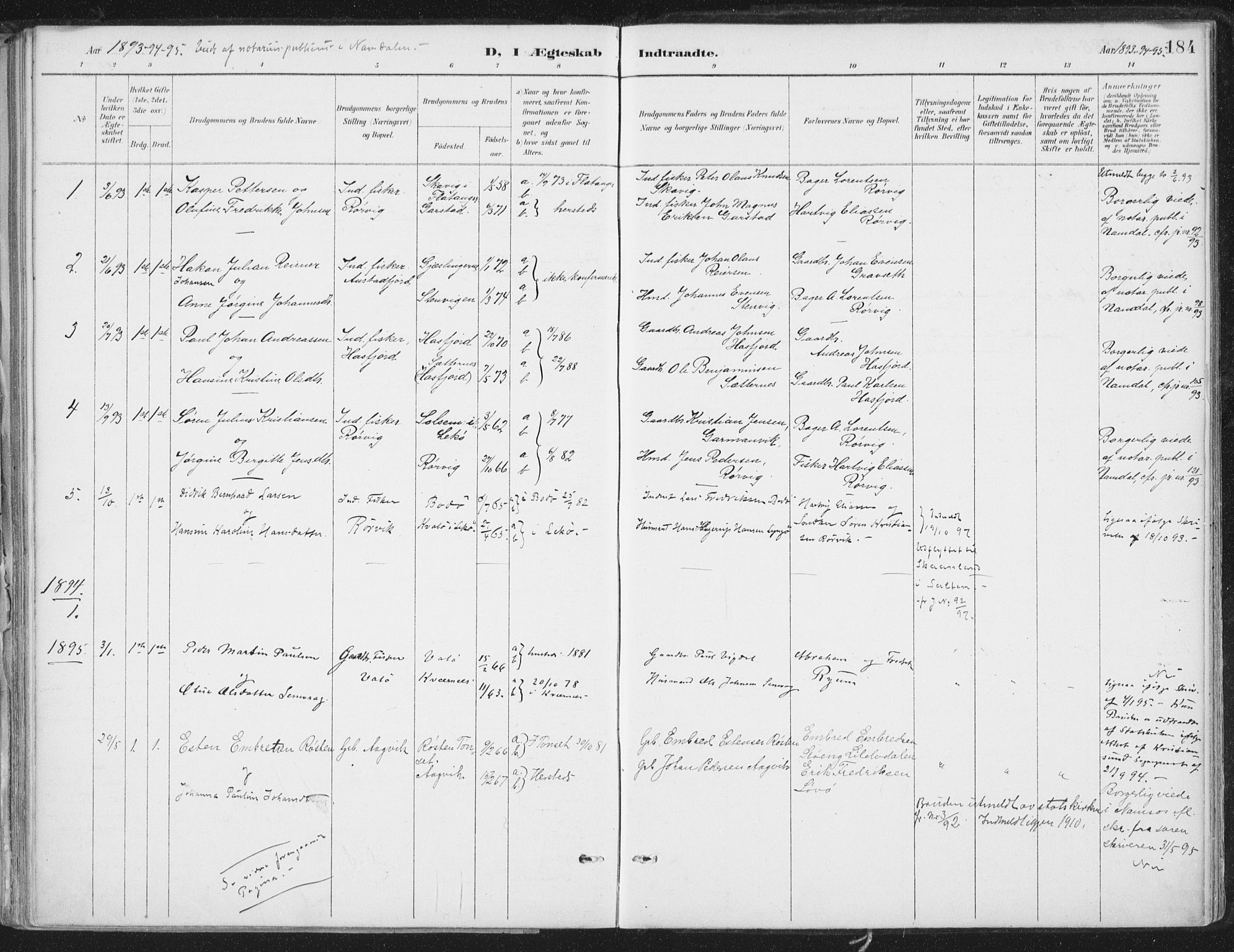 Ministerialprotokoller, klokkerbøker og fødselsregistre - Nord-Trøndelag, SAT/A-1458/786/L0687: Ministerialbok nr. 786A03, 1888-1898, s. 184