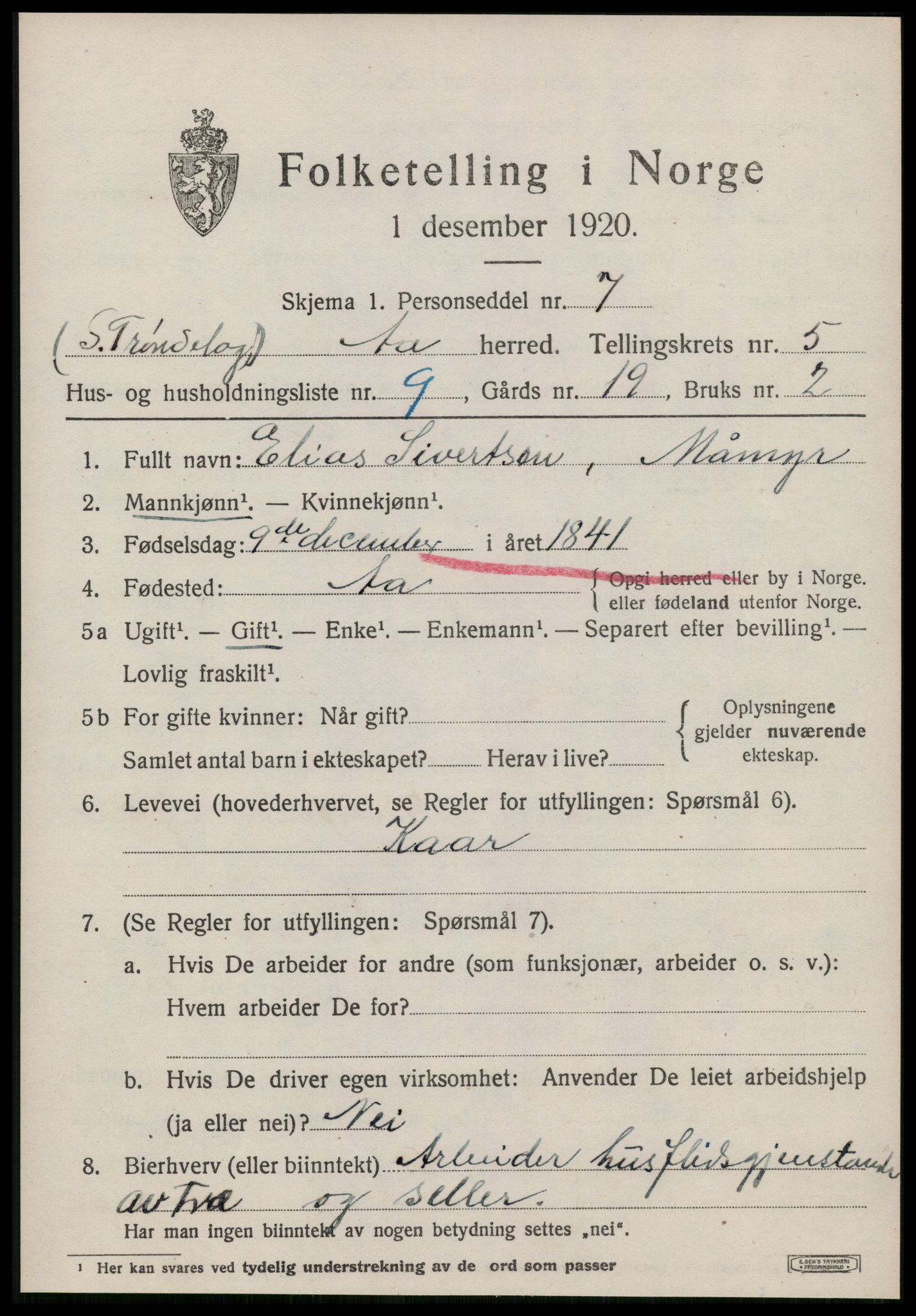 SAT, Folketelling 1920 for 1630 Å herred, 1920, s. 2346