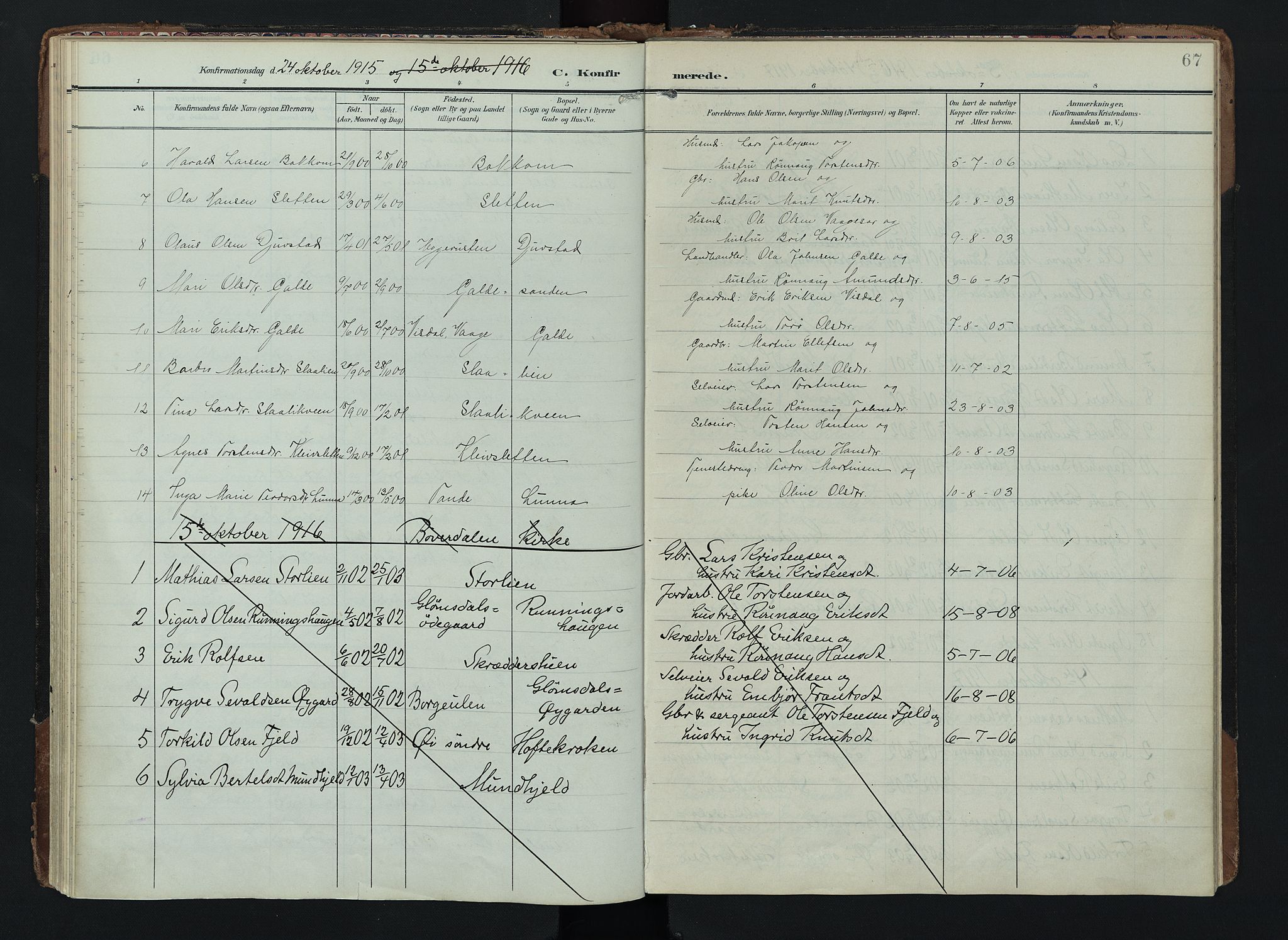 Lom prestekontor, AV/SAH-PREST-070/K/L0012: Ministerialbok nr. 12, 1904-1928, s. 67
