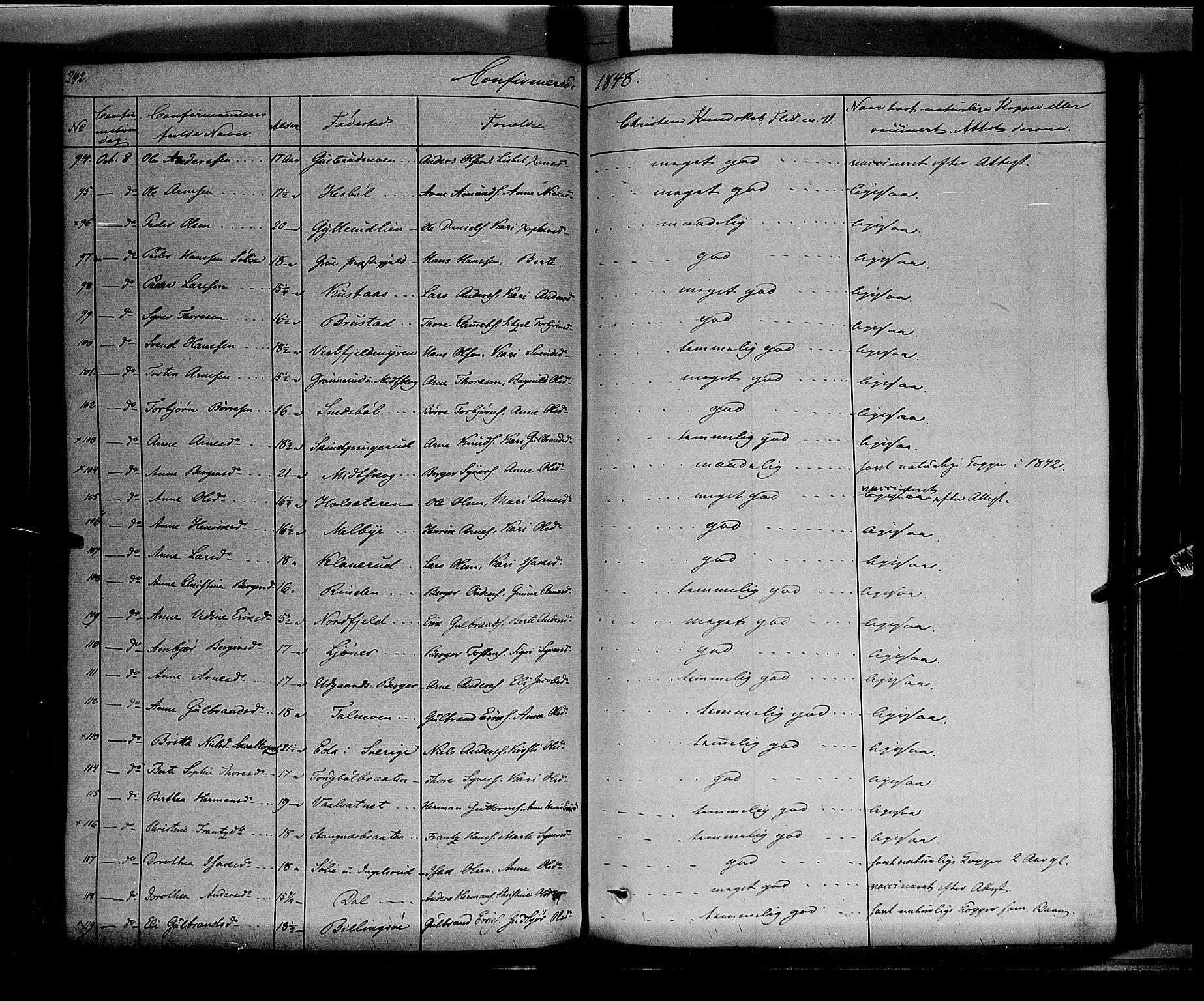 Vinger prestekontor, AV/SAH-PREST-024/H/Ha/Haa/L0009: Ministerialbok nr. 9, 1847-1855, s. 242